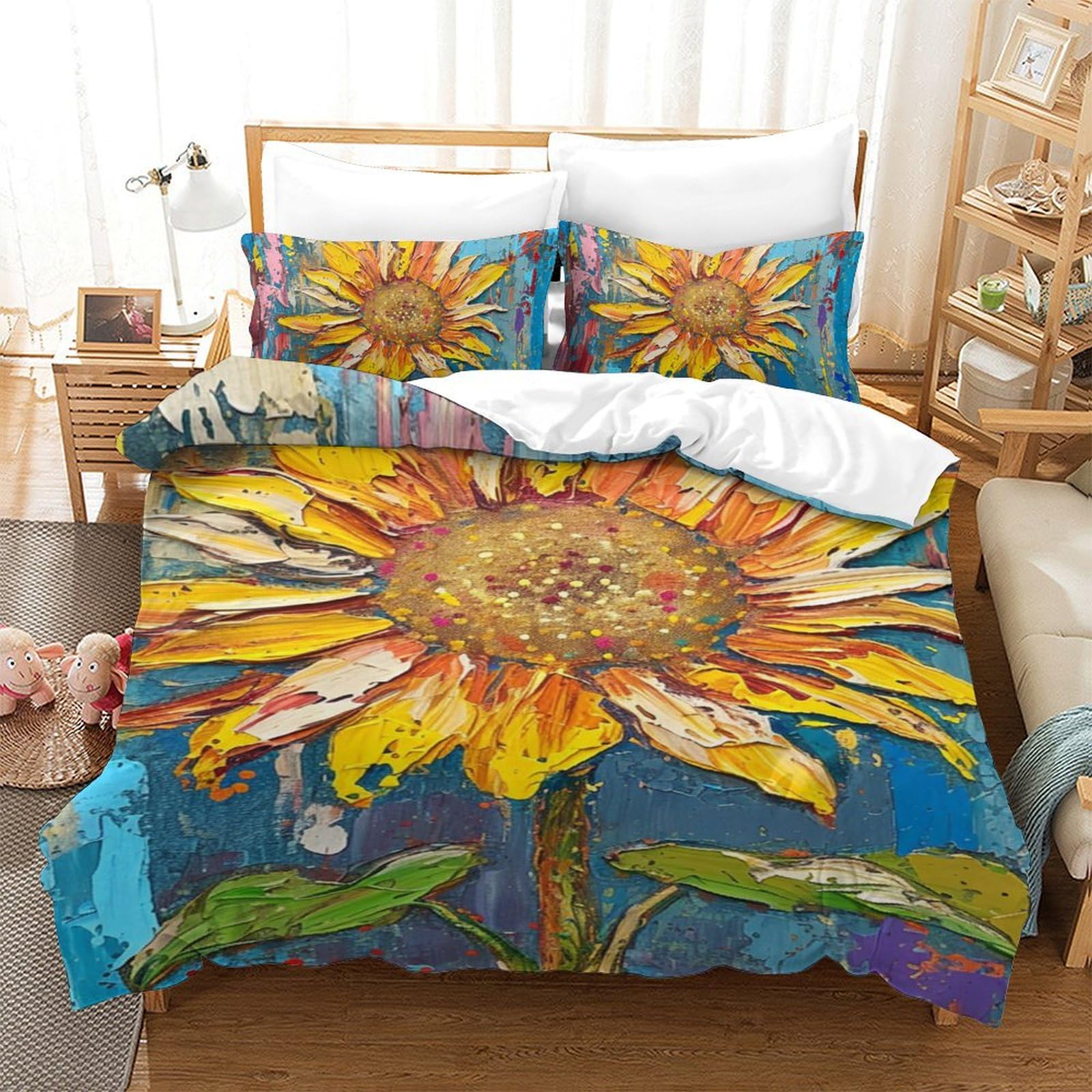 Housse de couette tournesol 140x200 en microfibre avec ses 2 taies