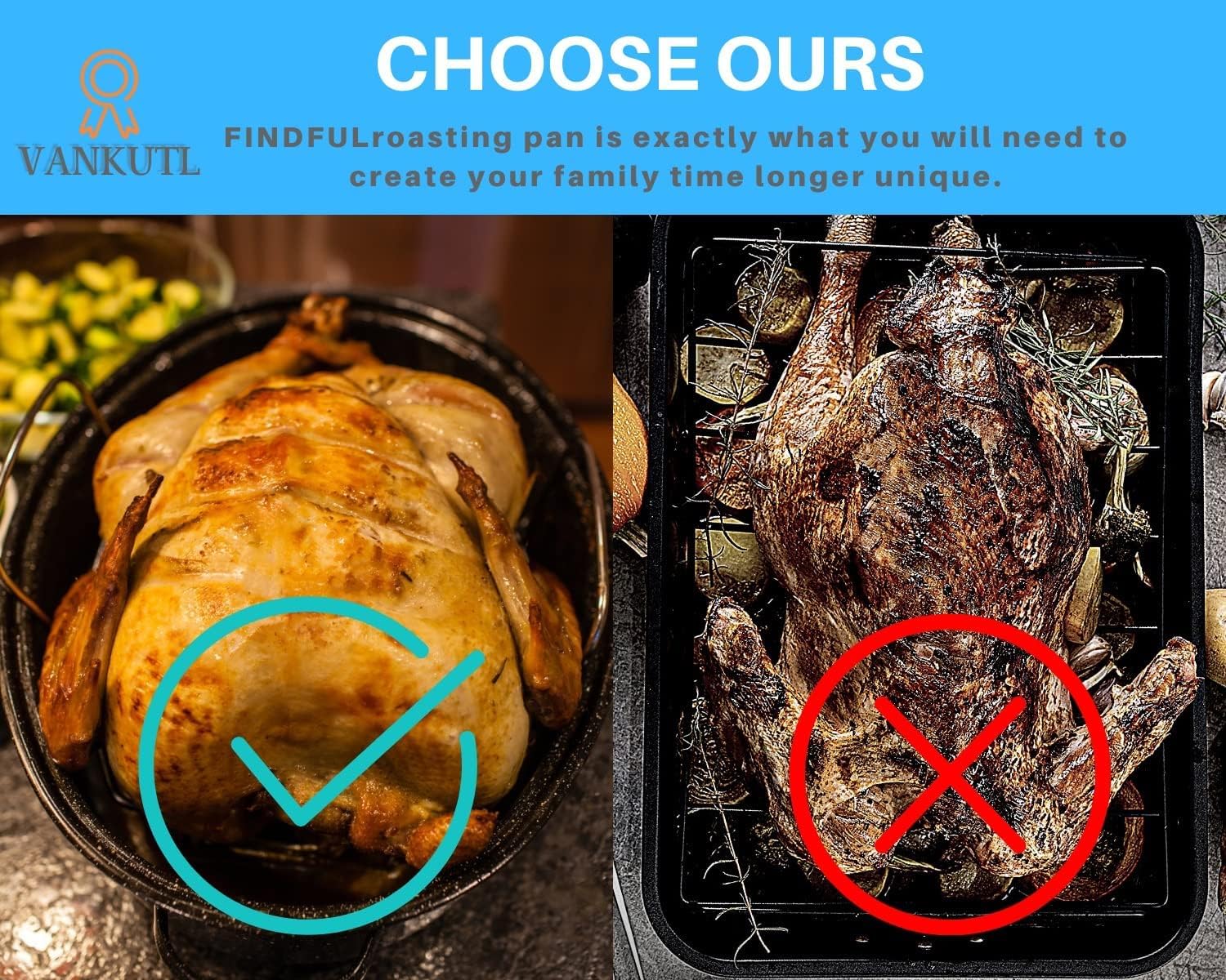 16 Inch Roasting Pan with Lid - Covered Oval Roaster - Enamel Carbon Steel Roaster Pot - Excellent Heat Distribution and Non-sticky - for Turkey Chicken Meat & Vegetables -Birthday and Holiday gifts