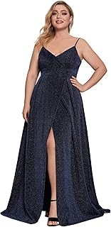 Ever-Pretty Plus - Vestidos de noche con abertura lateral y purpurina para mujer 50120