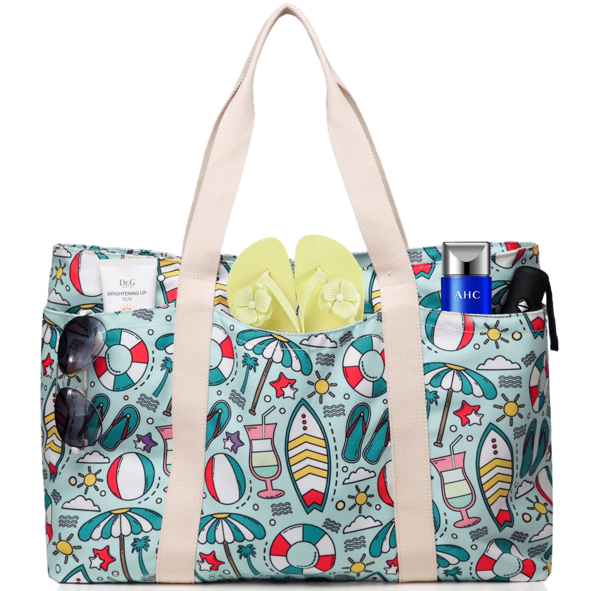 Makukke Bolso de Playa Grande con Cremallera, Bolso de Hombro Mujer XXL Shopper Bolsa de Hombro Bolsos Totoes Bolso de Mano para Playa, día de Fiesta, Compras, Viajes