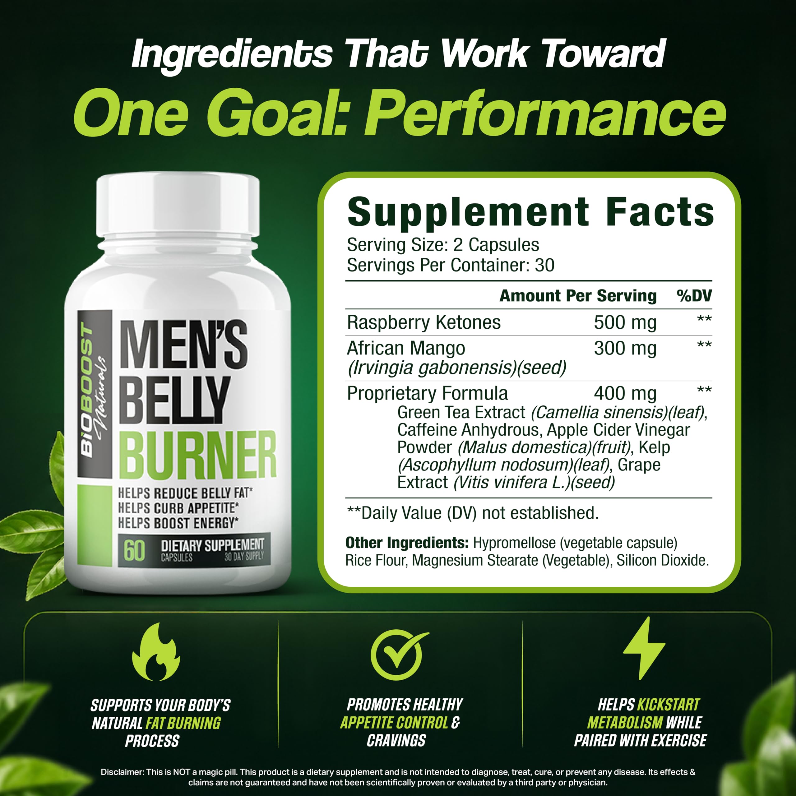 Men's Belly Fat Burner - Supports Healthy Pathways Associated with GLP-1 Activity - Promotes Weight Loss for Men, Helps Control Appetite/Cravings & Promotes Energy | 3rd Party Tested - 60 Capsules — Amazon image 2