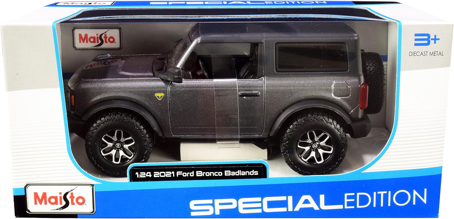 Maisto Diecast Cars 2021 Ford Bronco Badlands Gray Metallic with Black Top Special Edition 124 Diecast Model Car by Maisto 31530