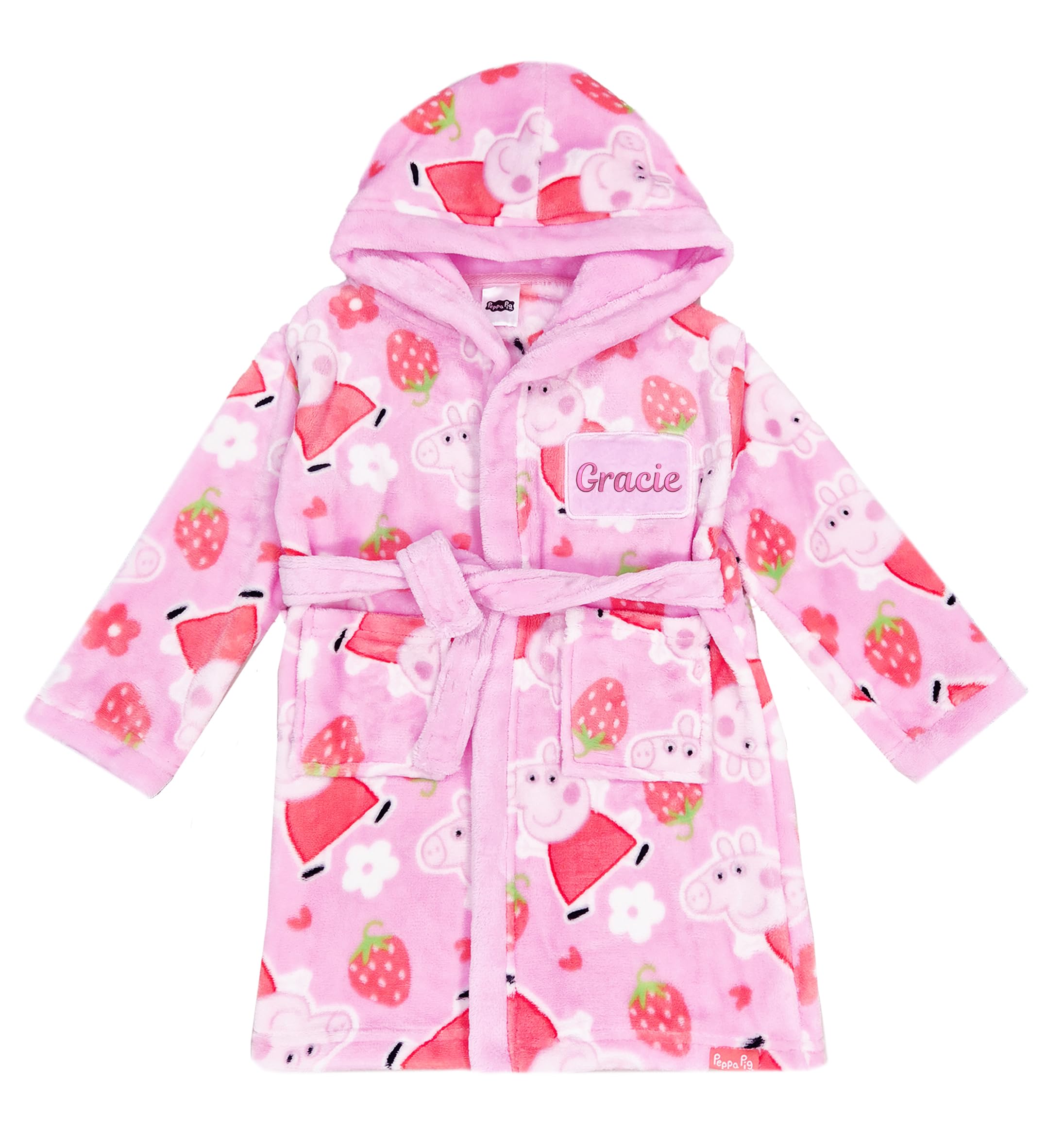 Peppa Pig Personalised Girls Dressing Gown Robe (Personalised Patch Peppa, 18-24 Months)