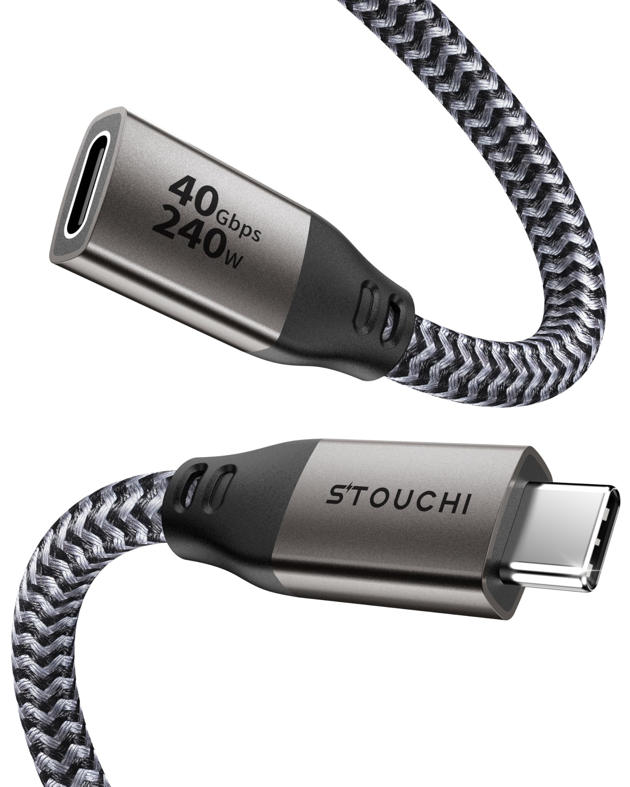 Stouchi 40Gbps USB 4 Verlängerung 1m,240W Schnelllade Thunderbolt 4 Verlängerungskabel,8K@60Hz Oder Dual 4K@60Hz USB C Stecker auf Buchse Verlängerung Kompatibel mit iPhone 17/16, Galaxy S25, MacBook