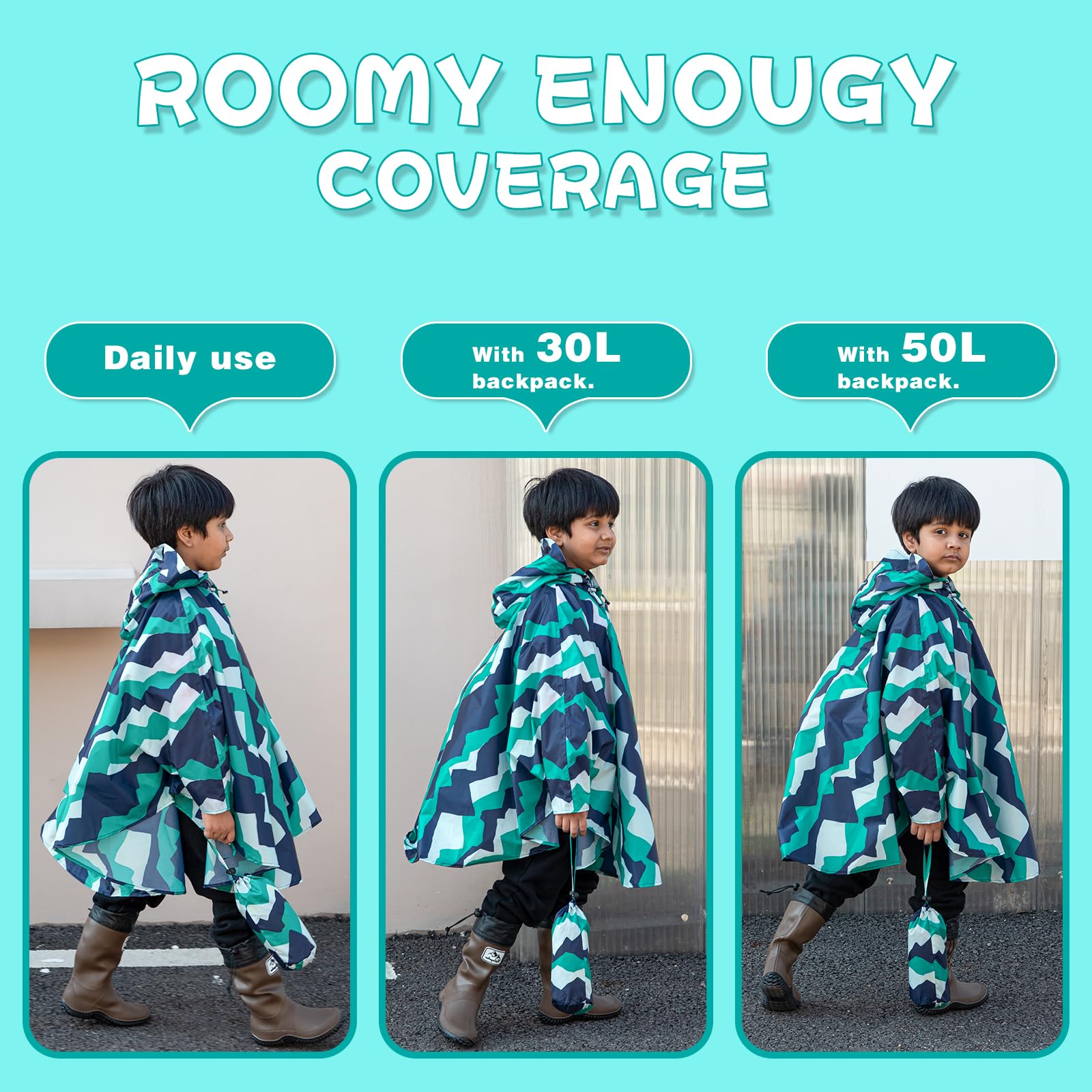 KAKU NANU Poncho Impermeable Chubasquero Niño Niña 3-14 Años Capa con Una Gran Capucha y Una Bolsa de Almacenamiento Amarillo Azul Rosa Rojo
