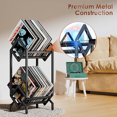 Miniatura 2 de Estante de almacenamiento de discos de vinilo, soporte para discos de 160 a 200 LP, soporte de exhibición para álbumes, libros, revistas, archivos,
