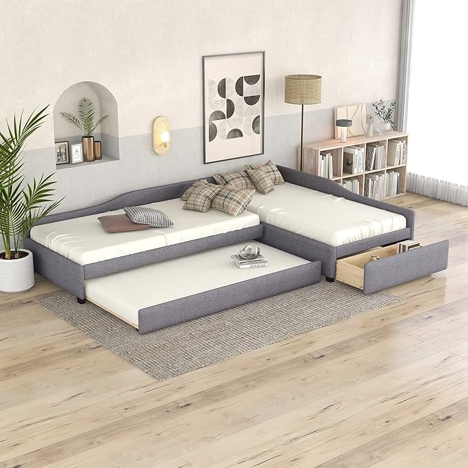 Merax Twin Size Daybed with Trundle, Upholstered Double