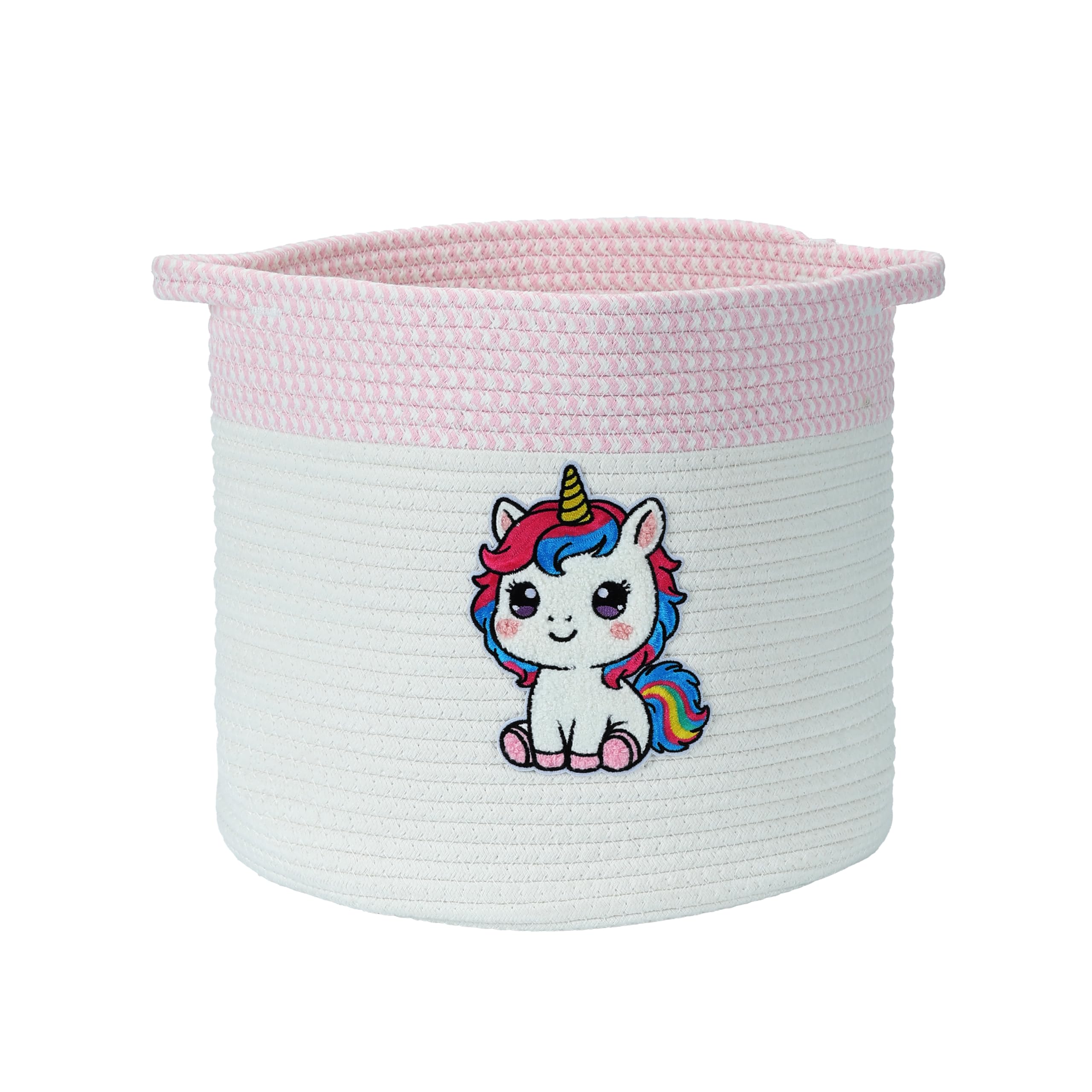 Goodheim Cotton Rope Storage Basket with Handles, Woven Toy Basket & Baby Laundry Hamper, Nursery Organizer for Stuffed Animals, Baby Clothes & Blankets Unicorn 30cm x 30cm