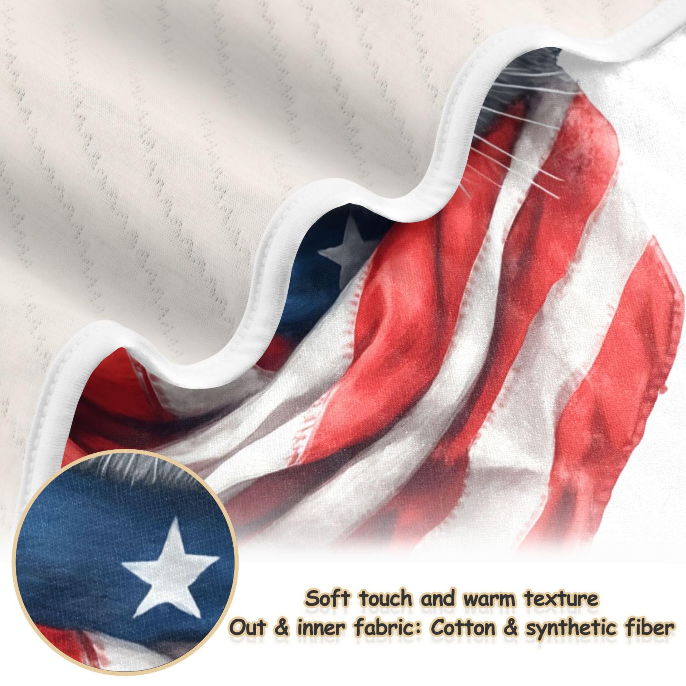 Burbuja Cat in American Flag Scarf Baby Blanket for Boys Girls, Nursery Soft Warm Swaddling Receiving Baby Blankets, 30x40 in Toddler Blanket