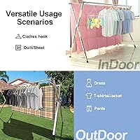 Vista 5 de Escurridor de ropa de acero inoxidable de 79 pulgadas, plegable y ajustable, para interiores y exteriores