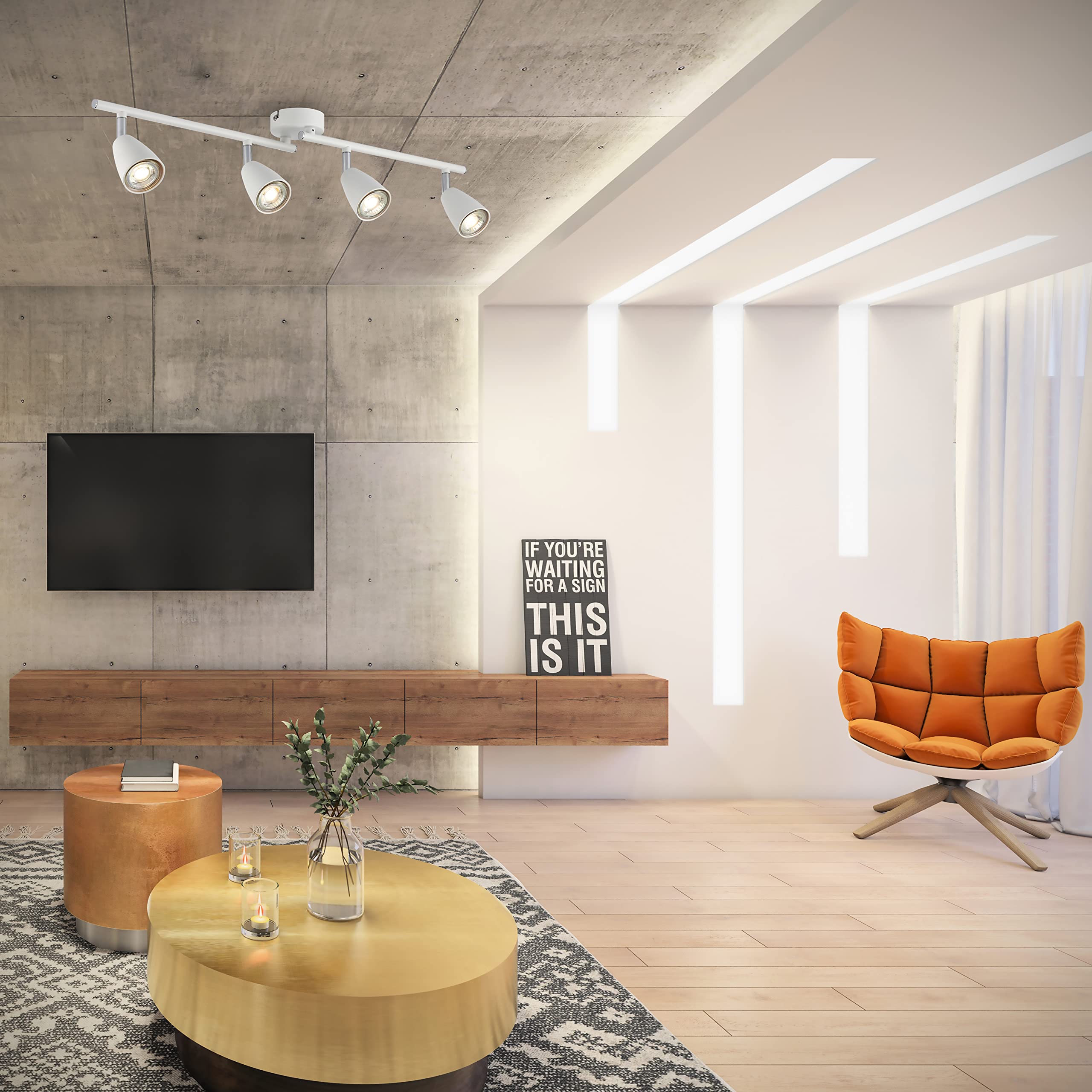 IMPTS LED Deckenleuchte Drehbar weiß, 4-Flammig Spotbalken, LED Deckenlampe inkl.4x3W GU10 Leuchtmittel, 250LM IP20 230V Warmweiß, Modern Deckenlampe Deckenspots für Wohnzimmer, Schlafzimmer