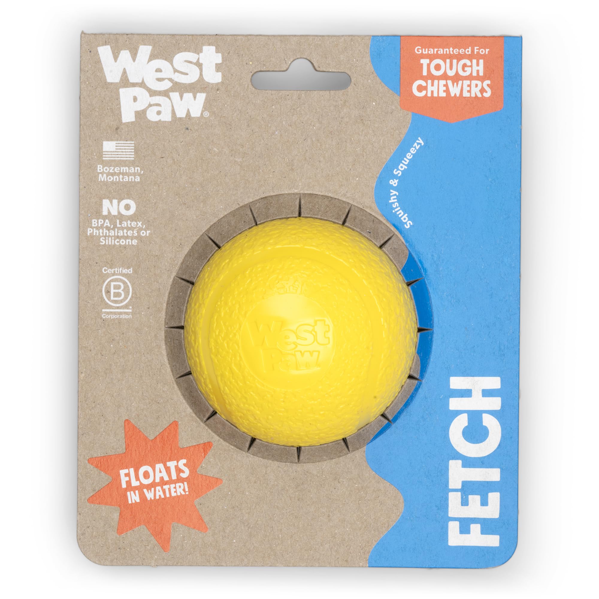 WEST PAW Boundr Ball Dog Fetch Toy, Bouncing Toys for Dogs Fetch, Catch, Chewing, Play, Floatable, Recyclable Balls