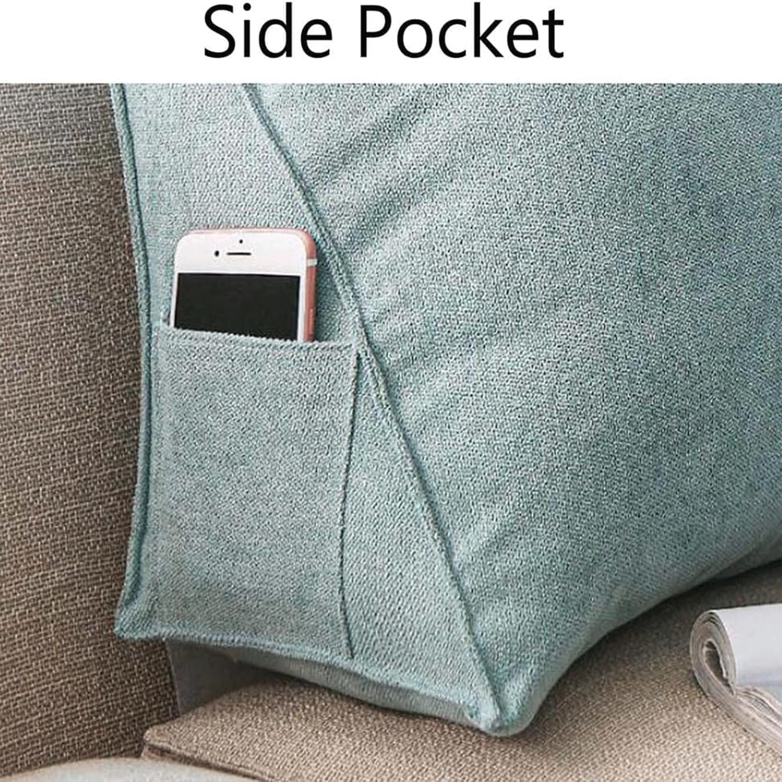 Cojín triangular para sofá, soporte lumbar, cabecero, respaldo de posicionamiento, almohada de lectura, suave, transpirable, funda extraíble (100 x 35 x 20 cm, color azul marino)