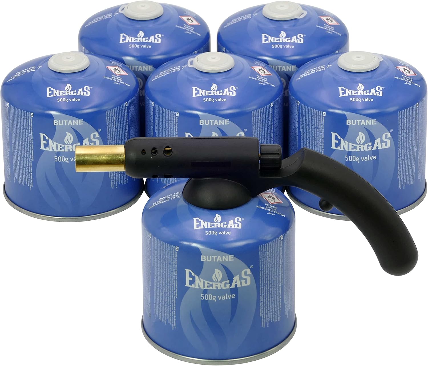 Tolegano Blowtorch with 6 Screw Gas Cartridges with Piezo Ignition Blow