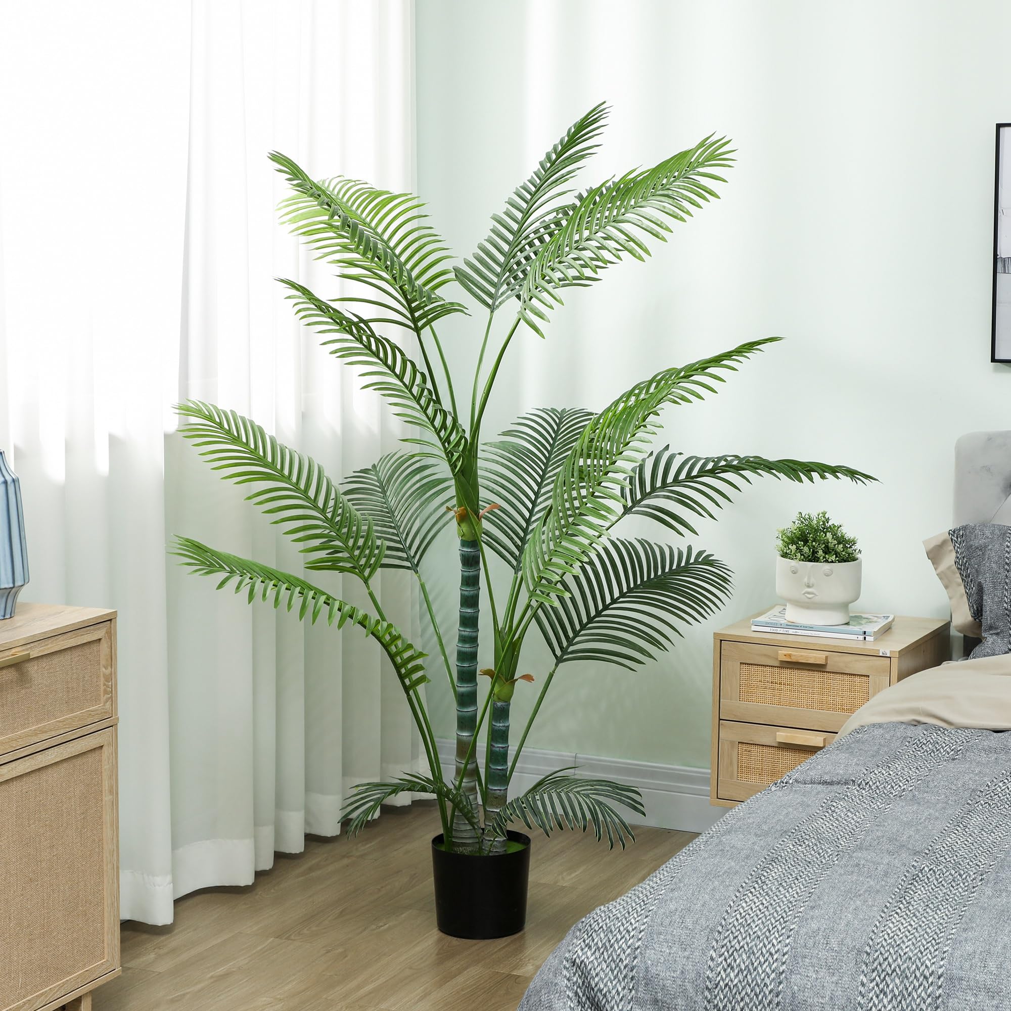 HOMCOM Künstliche Palme 175cm Kunstpalme mit 16 Palmenwedel Groß im Topf | Kunstpflanze, Künstliche Pflanzen, Wie Echt, Zimmerpflanze, Kunstbaum, für Wohnzimmer Büro Balkon Dekoration