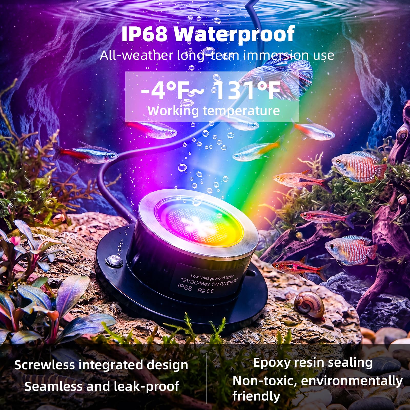 SMY Lighting RGBWW Teichbeleuchtung Unterwasserbeleuchtung Teich | mit Photozellensensor und Timer, Niedervolt Transformator, IP68 Wasserdicht Poolbeleuchtung