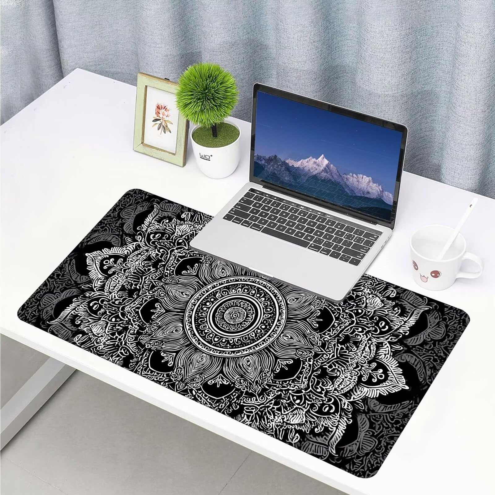 Gamingowa podkładka pod mysz XXL – duża podkładka pod mysz, 1400 x 600 x 3 mm, abstrakcyjna podkładka na stół, mandala, duża, poprawia precyzję i prędkość, antypoślizgowa podkładka, wodoodporna