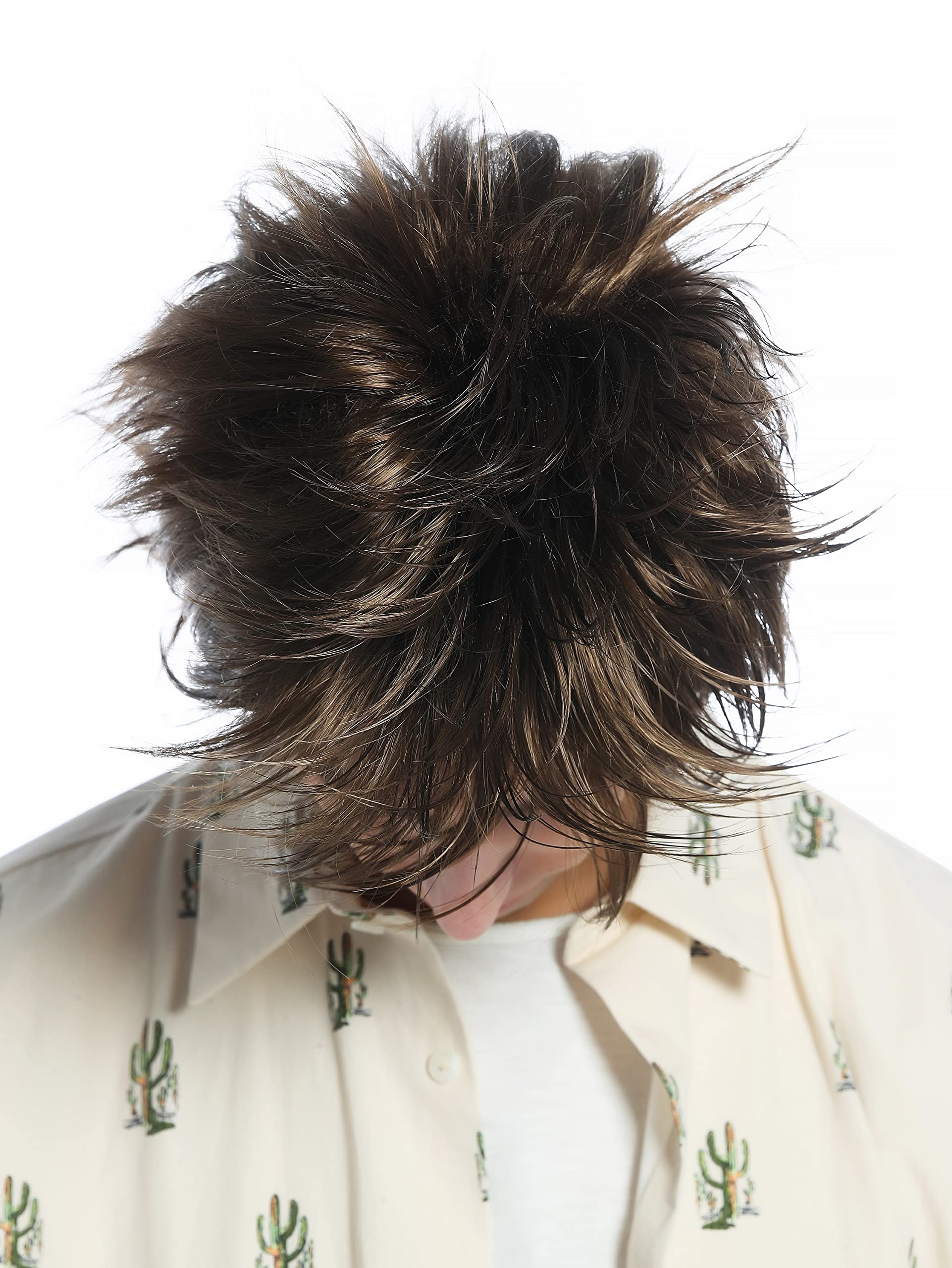 WIG ME UP - M-261-10 Wig Men Women short wild unruly 80s retro style medium brown, medium brown (10) - Image 4