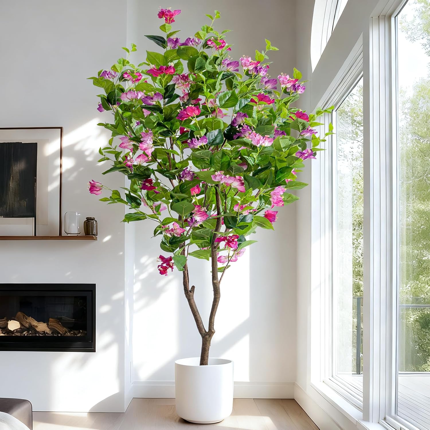 6FT Artificial Bougainvillea Tree Artificial Tree Tall Potted Fake Bougainvillea Trees for Outdoor Indoor Lifelike Potted Faux Plants with Wood Trunk and Flowers Office Wedding Home Decor - Image 8