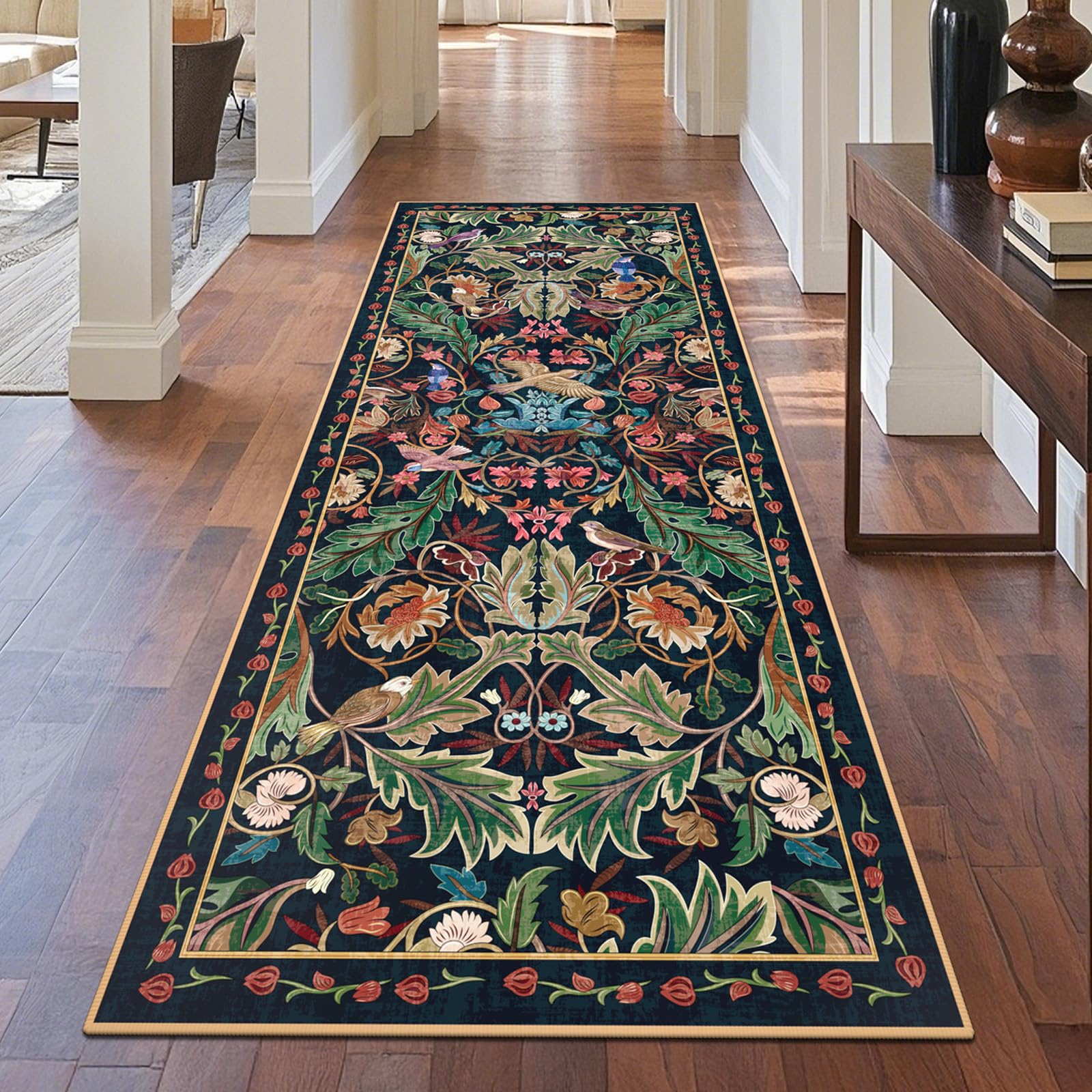 TUKDAK Teppich Läufer für Flur, Waschbarer Teppich Wohnzimmer, Boho Weich Kurzflor Schlafzimmer Carpet