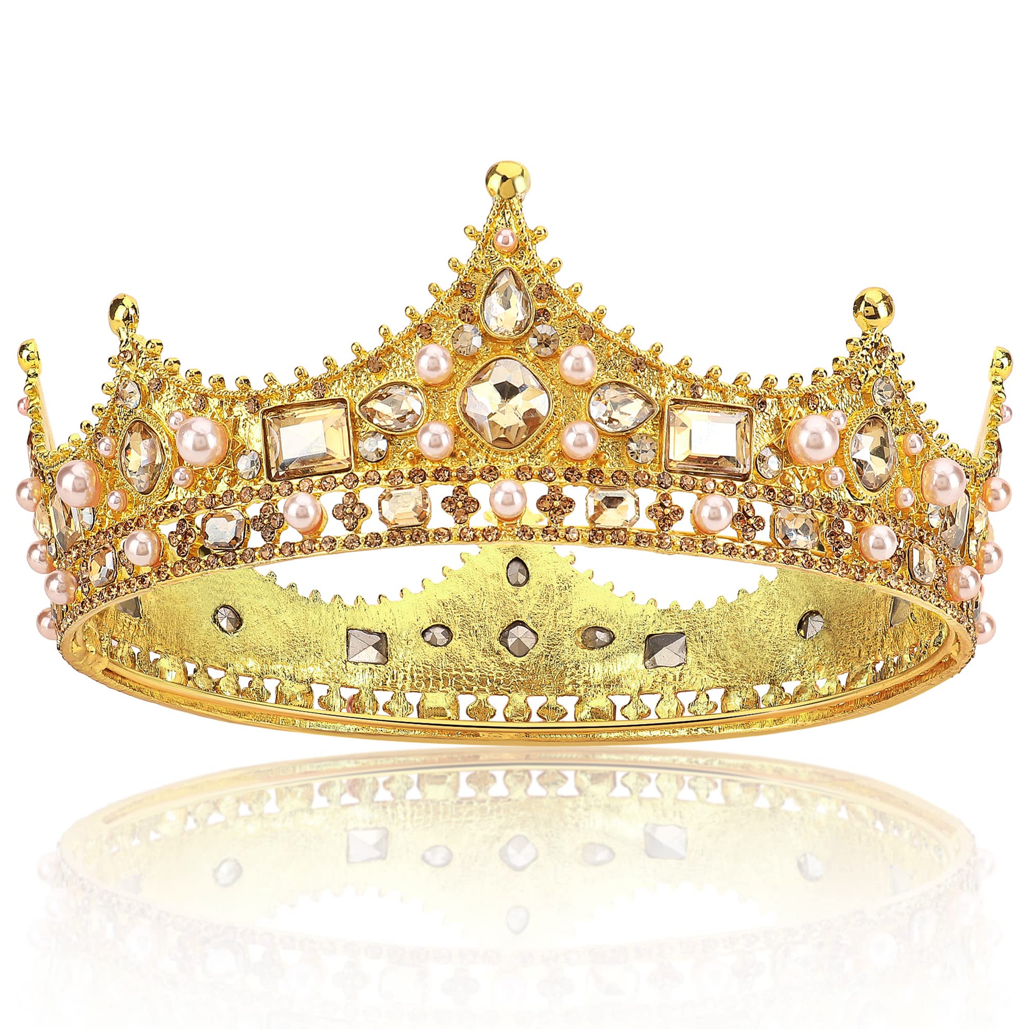 King Crowns for Men - Baroque Vintage Rhinestone Crystal Crown, Men's Full Kings Crown for Theater Prom Party