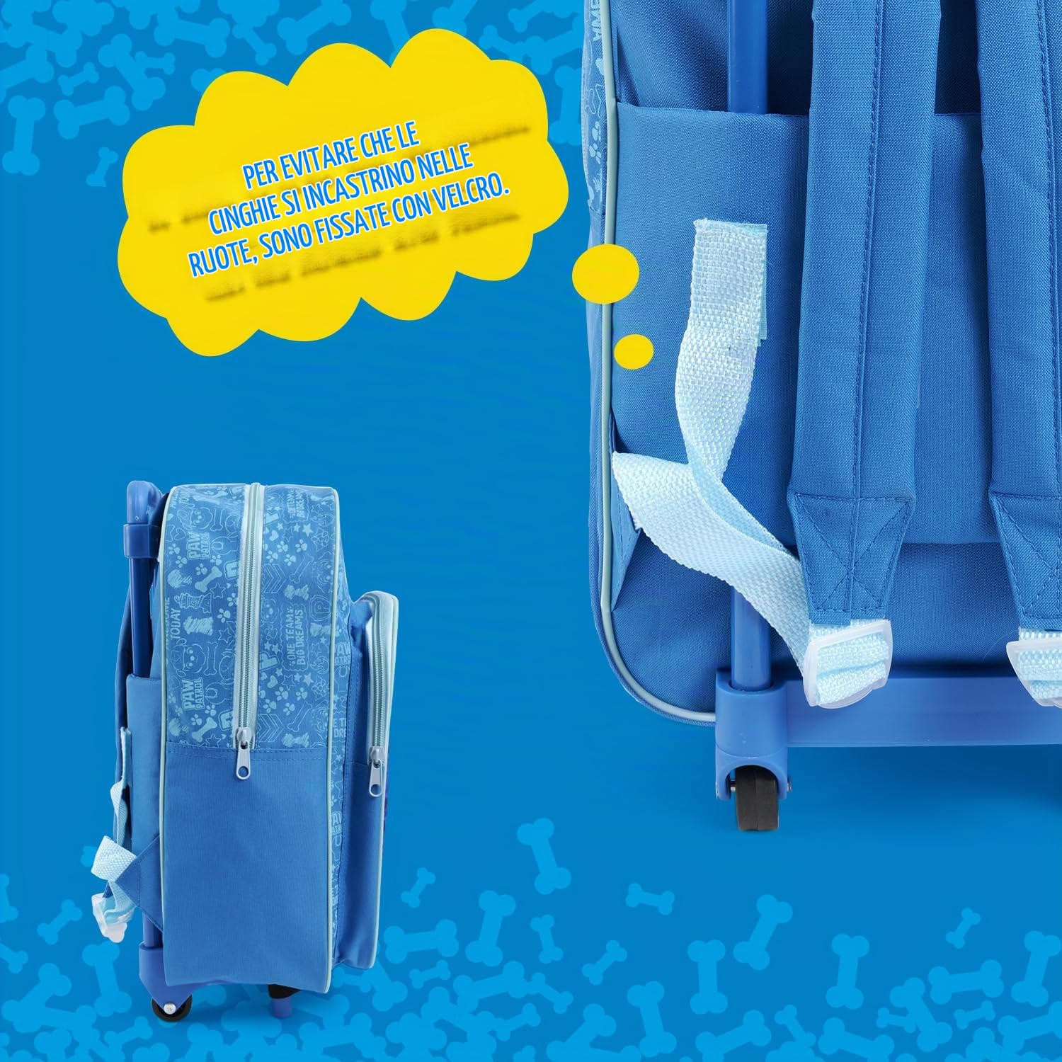 PERLETTI Zaino Paw Patrol Bimbo con Trolley Rimovibile per Asilo - Zainetto con Rotelle Bambino Scuola Materna con Chase Marshall Rubble - Trolley per Bambini con Tasca Frontale Blu - 36x24x12 cm