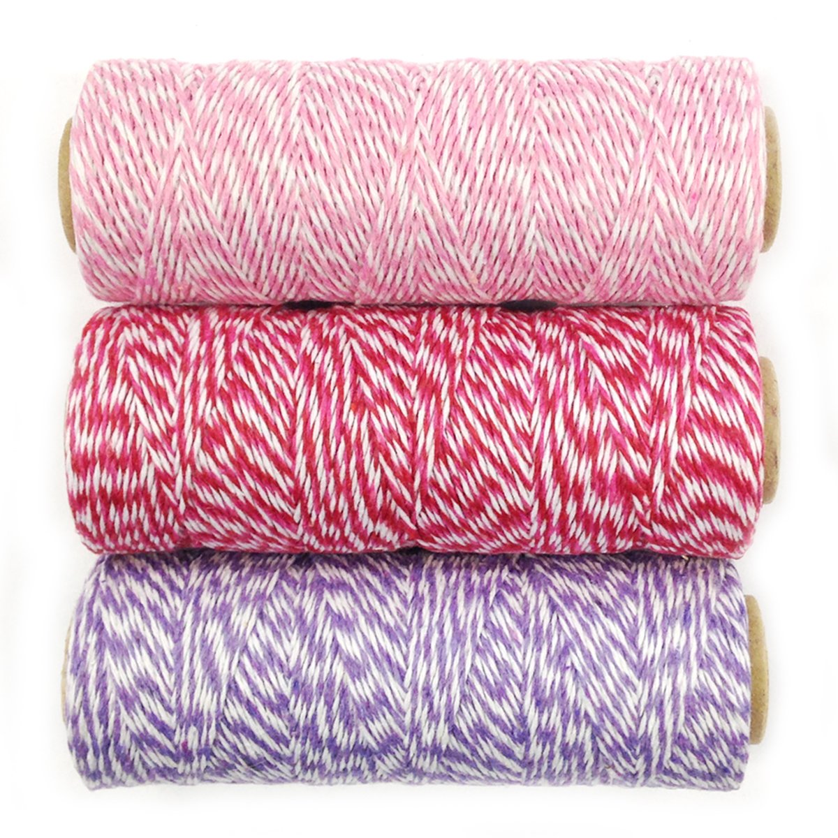 Wrapables Lot de 3 ficelles de Boulanger en Coton à 4 Plis pour Emballage Cadeau et Loisirs créatifs - Bobine de 100 m - Rose/Rouge et Rose Vif/Lavande