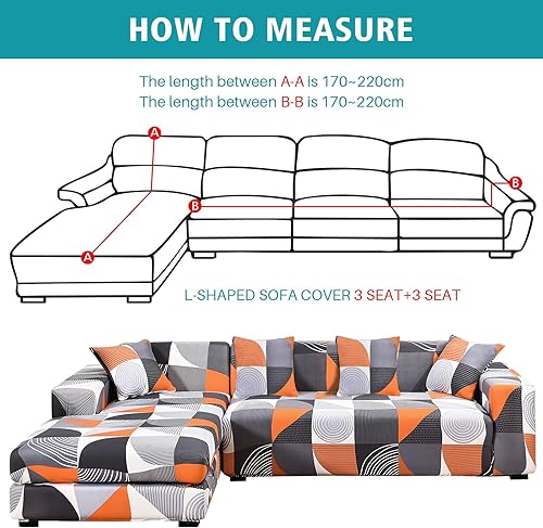 Miniatura 2 de LiveGo Funda de sofá en forma de L, 2 piezas, elástica y elástica de 3 plazas, protector de muebles con 4 fundas de almohada para sala de estar,