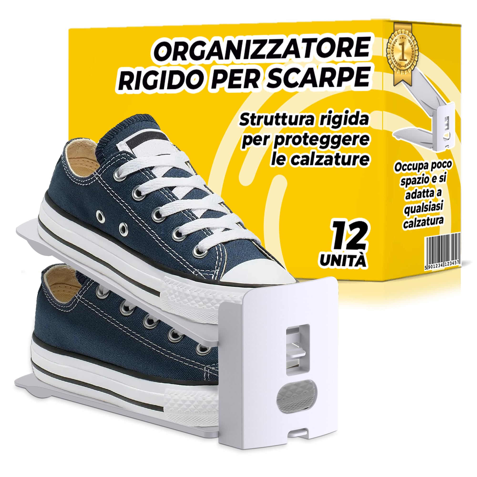 Organizer Scarpe Salvaspazio Regolabile per Armadio Raddoppia la Capacità della Scarpiera Facilmente Set da 12 Pezzi Colore Bianco