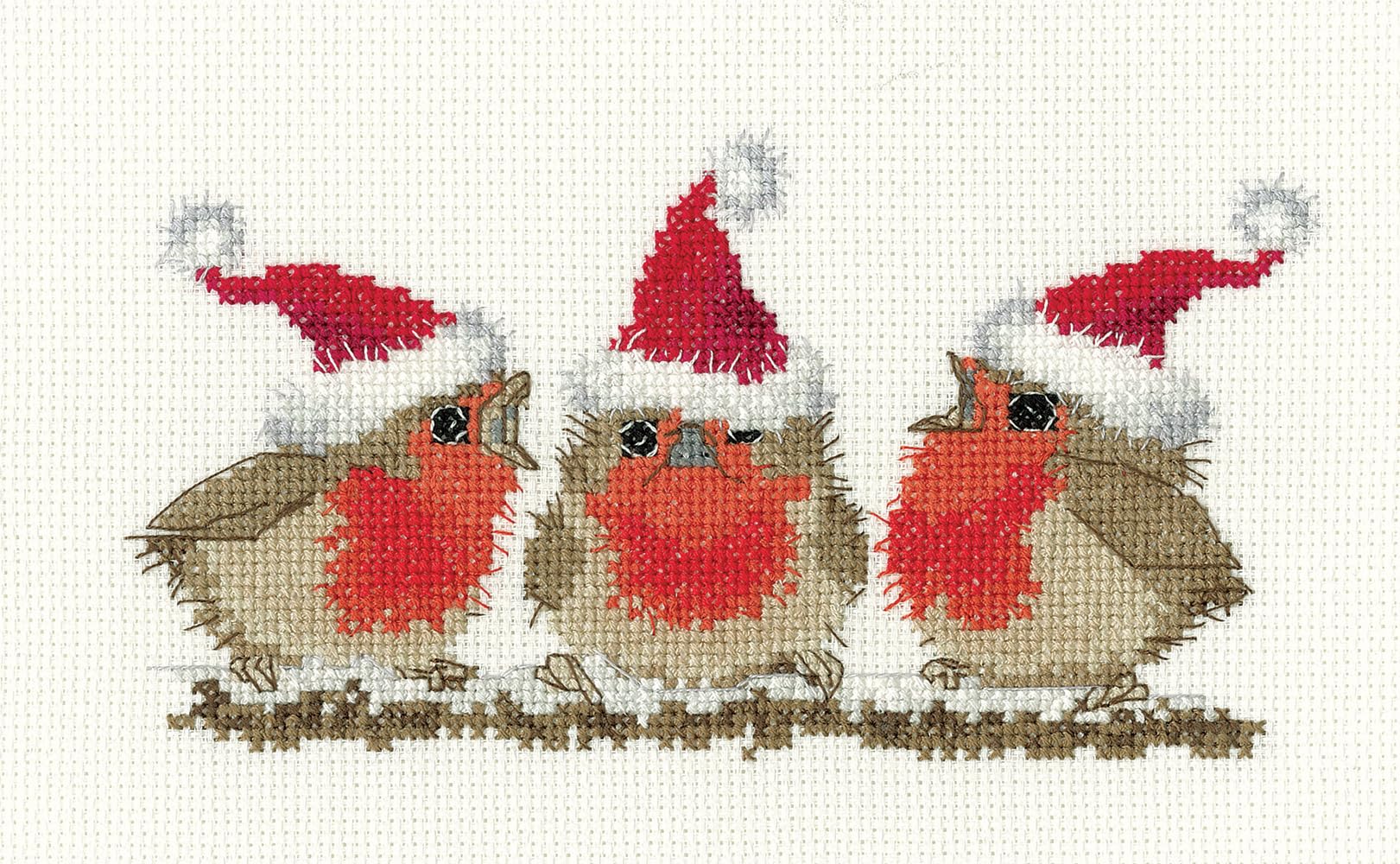 Heritage counted cross stitch kit Aida ""Festive Robins"", VPFR1736, 18,5x10cm, DI