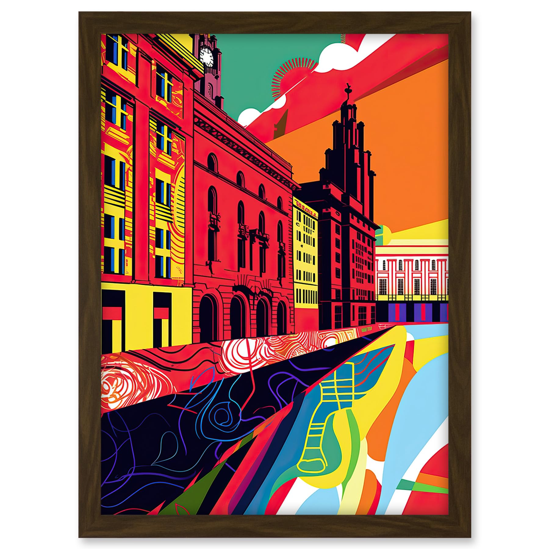 Artery8 Royal Albert Dock Liverpool Waterfront Pop Art Artwork Framed A3 Wall Art Print