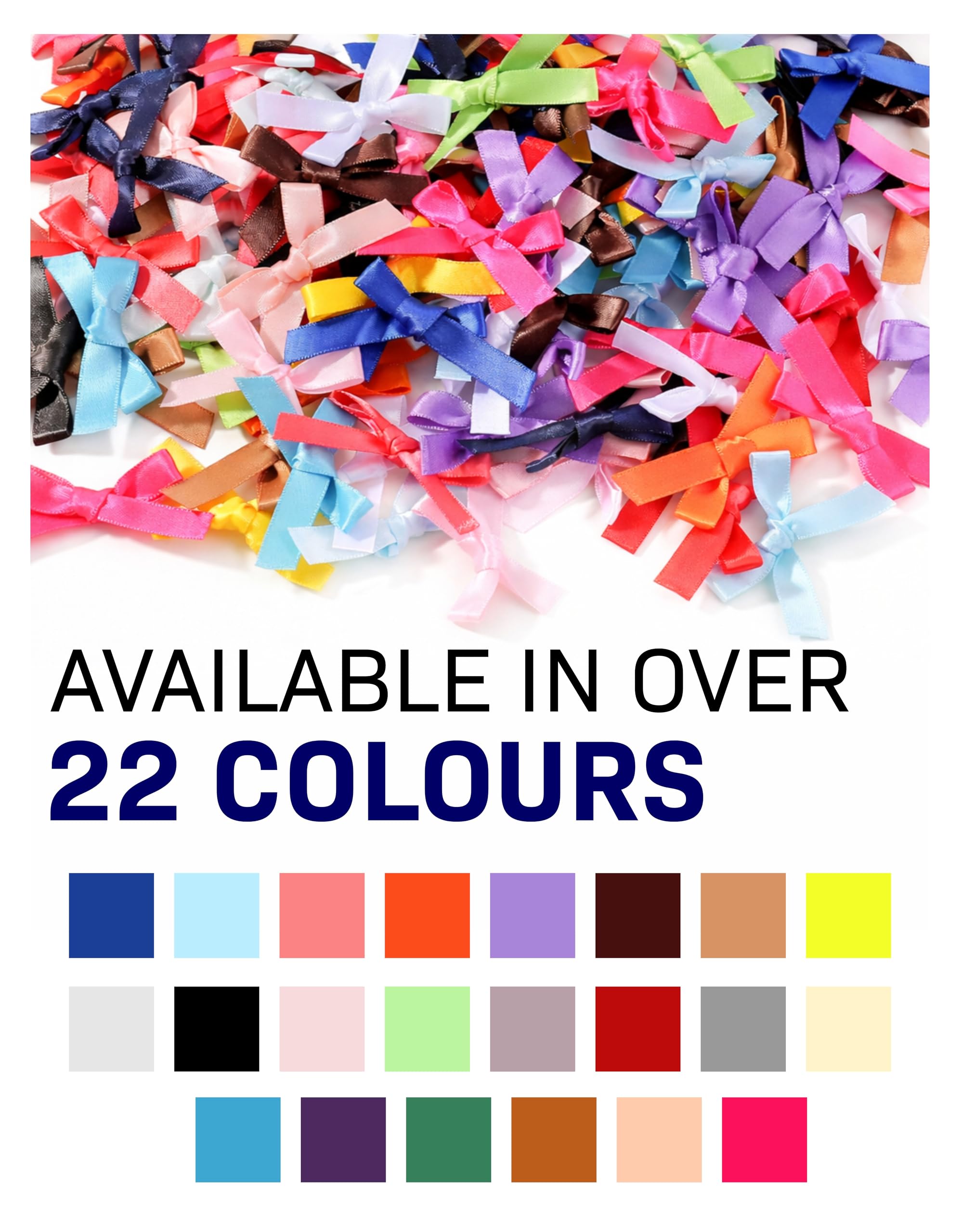 TOWNBUS - Multi-Colour Mini Ribbon Bows 6mm (Pack of 100) | Pre-Tied Decorative Satin Bows for Gift Wrapping, Packaging, Decoration, Crafts & Wedding Favors 3