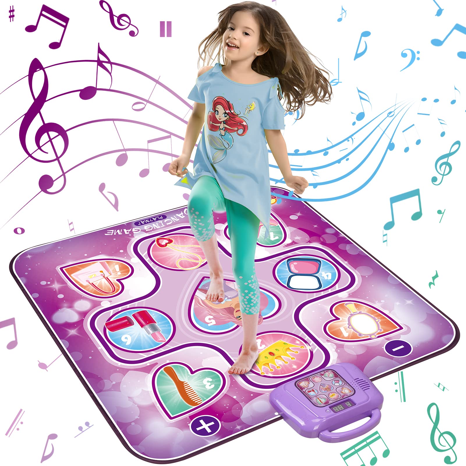 Dance Mat Toys - Electronic Dance Mat Music Game, Adjustable Volume and 6 Challenge Levels, Christmas Thanksgiving Birthday Gift for 3 4 5 6 7 8 9 Year Old Girls