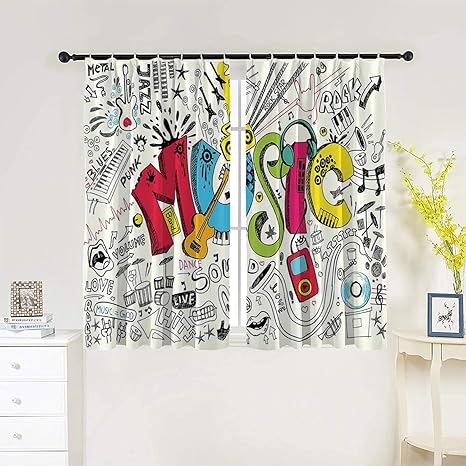 Amazon 音楽 子供部屋 遮光カーテン ポップアート注目の落書きスタイルの楽器と音楽の背景サウンドアートイラスト 1級遮光を超える カーテン サイズ 幅 100 丈 60 2枚組 カーテン オンライン通販 Amazon 音楽 子供部屋 遮光カーテン ポップアート注目の落書きスタイルの楽器と音楽の背景サウンドアートイラスト 1級遮光を超える カーテン サイズ 幅 100 丈 60 2枚組 カーテン オンライン通販