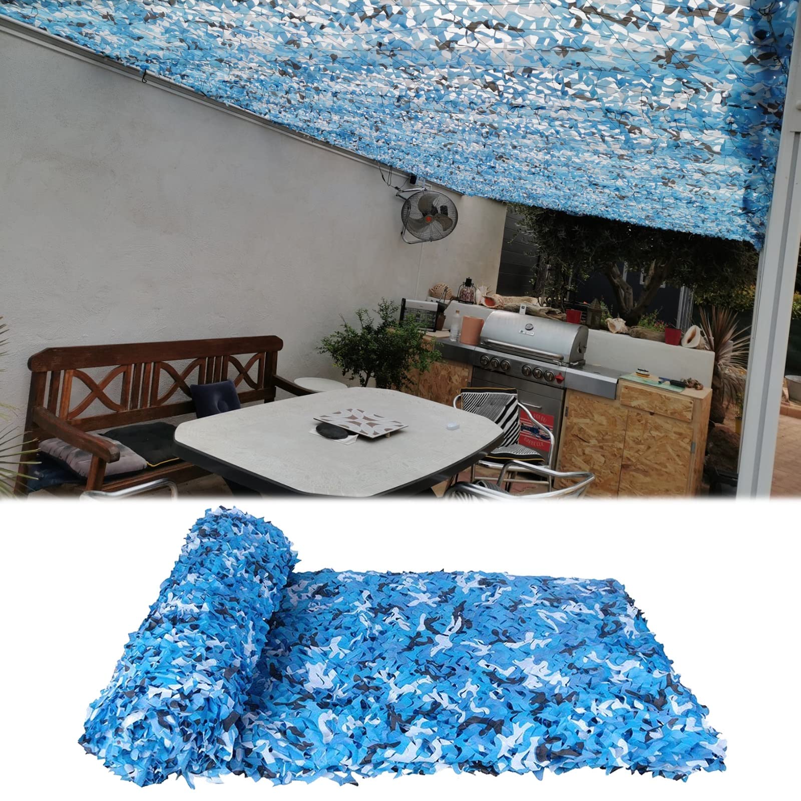 Oudini Blue Camouflashade Net, 10X15m Outdoor Camping Sunscreen, Hunting Shooting Hide Camouflanet, Theme Party Camo Netting
