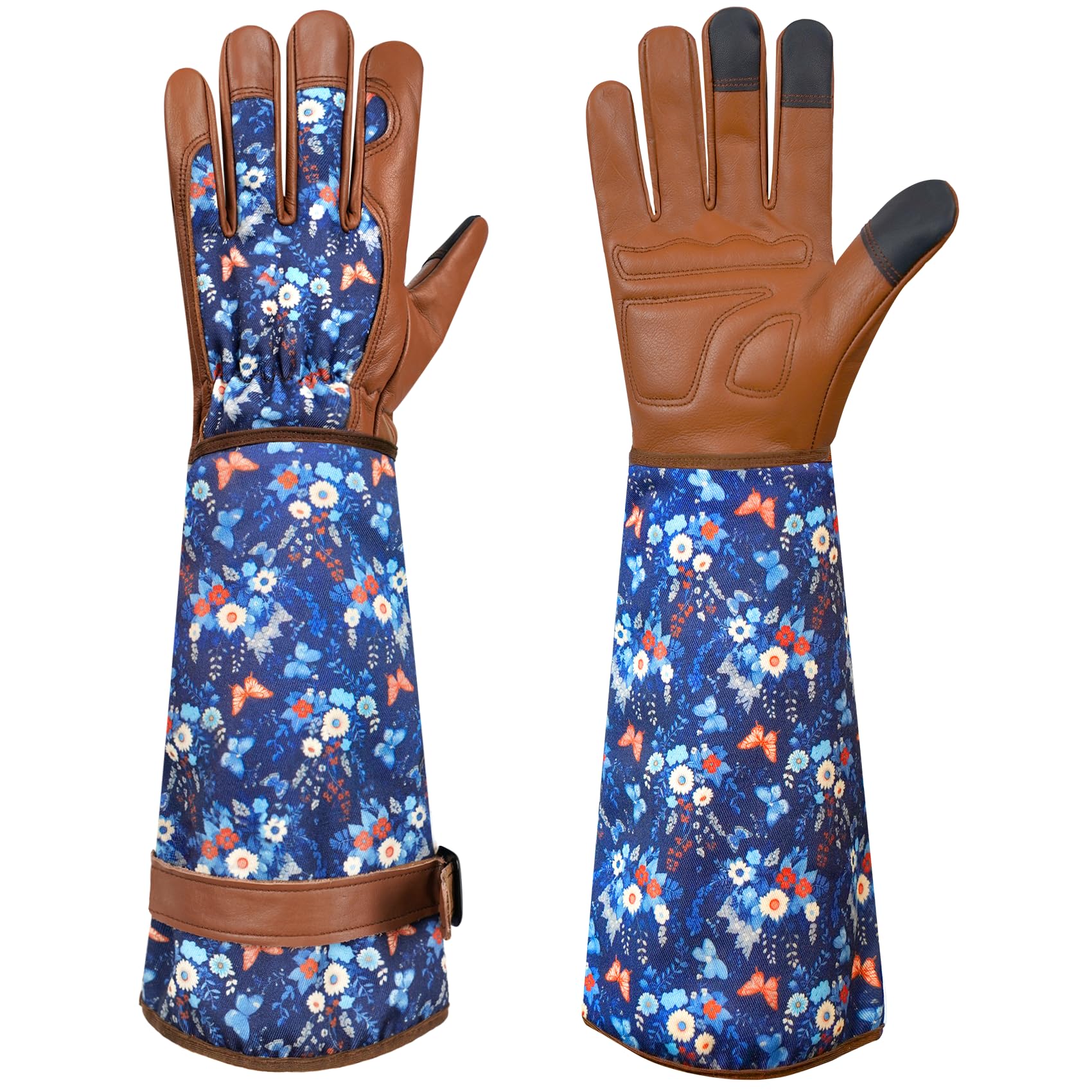 DLY Gardening-Gloves-for-Women, Thorn-Proof Long-Leather Garden Gloves, Rose/Blackberry Pruning Heavy Duty Gardening Work Gauntlet with Forearm Protection - Large