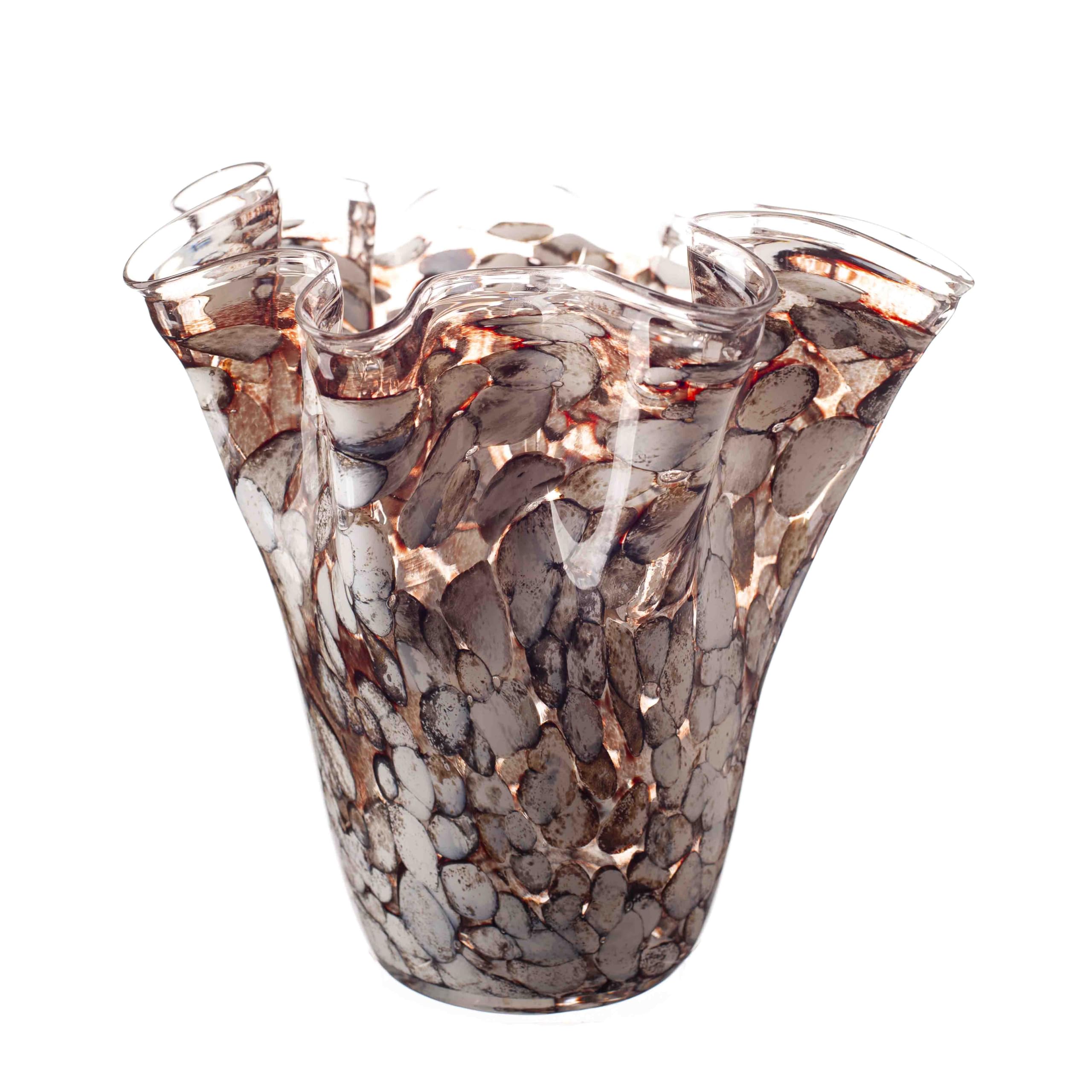 Amelia Art Glass Clear, Gold And Brown Medium Sized Handkerchief Vase In (Desert Drift)