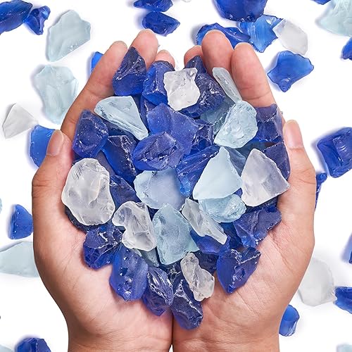 Versátil bloque de vidrio marino esmerilado, rellenos de jarrón azul de 1 libra, gravas de acuario, decoración de cristal de mar, ideal para