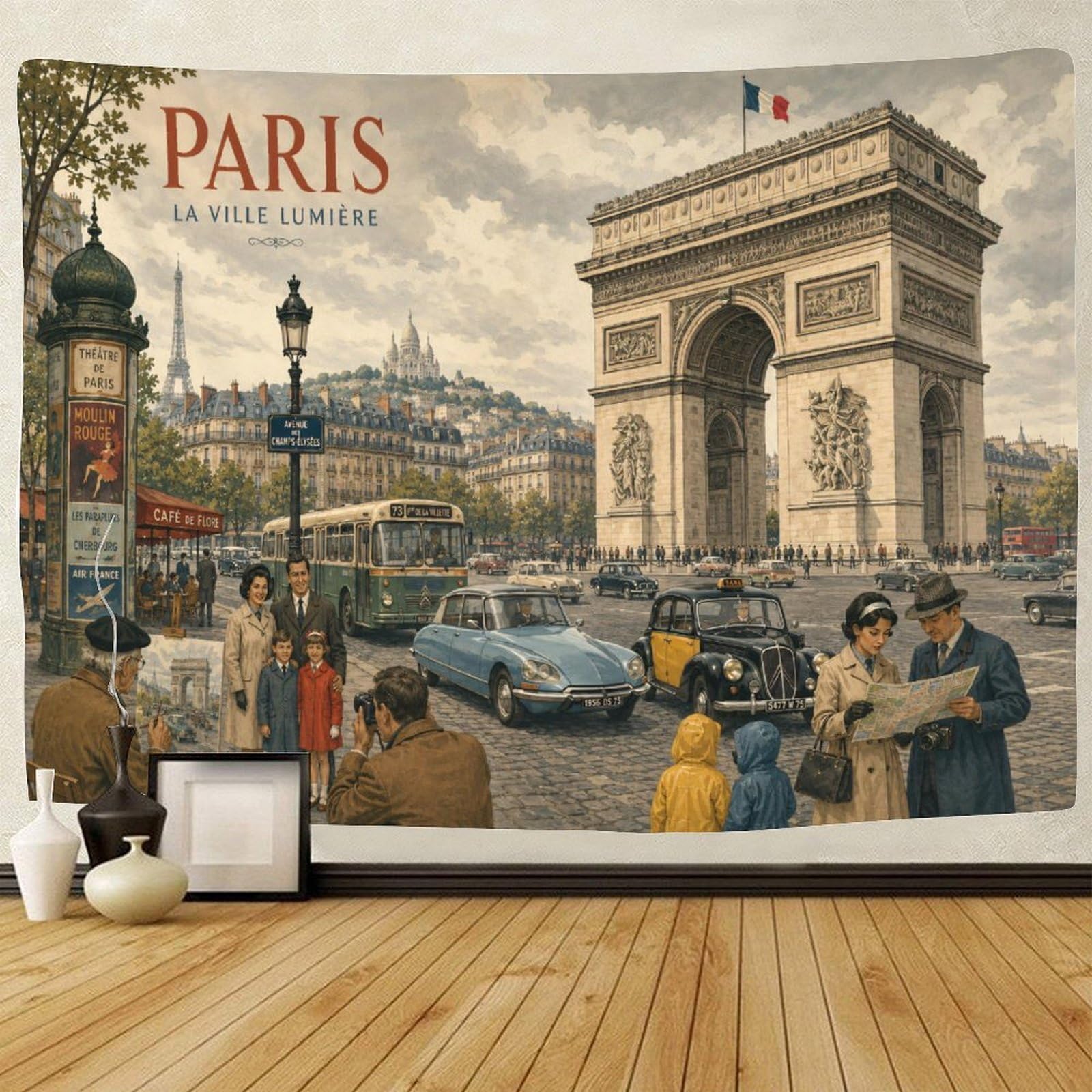 GPMNBCXZK Arc De Triomphe Wall Hanging Decor 3D Print Wall Tapestry Vintage Paris Tapestries Poster Curtain Bedroom College Dorm 100cmx150cm