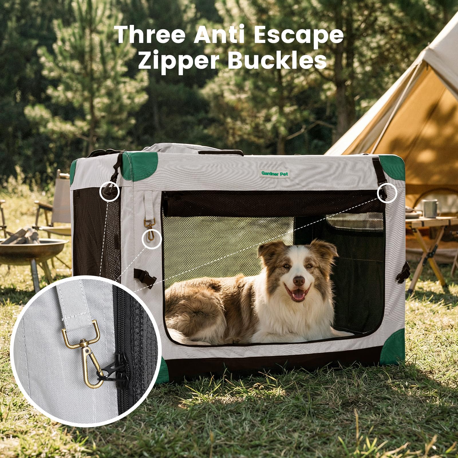 Gardner Pet Morbida Gabbia Pieghevole per Cani, 91x64x64cm, Adatto per Animali Fino a 32 kg, per Interni ed Esterni, Borsa da Trasporto 3 Porte, con Finestre in Rete Resistenti e Custodia, Grigio