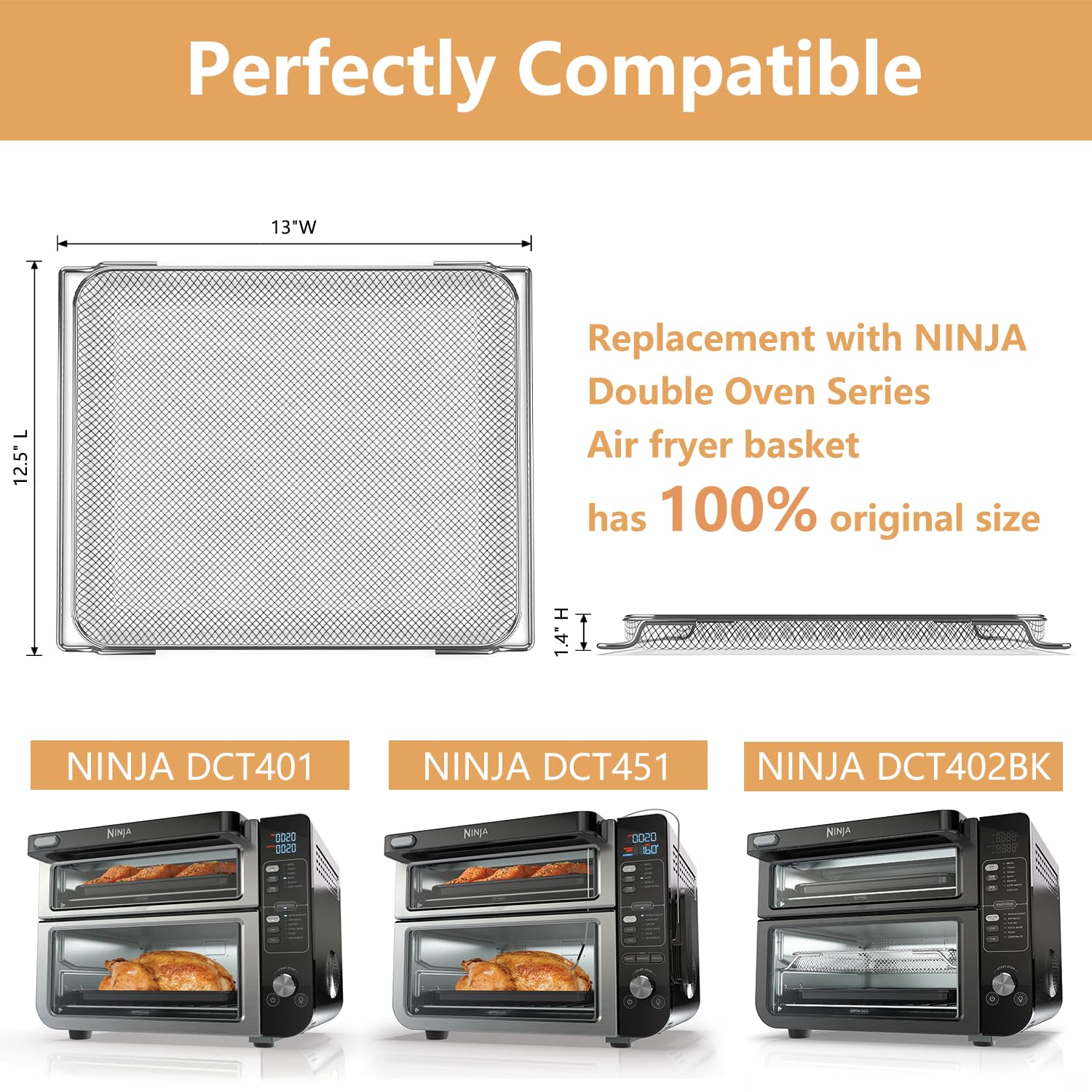 Cestello di ricambio per friggitrice ad aria Ninja DCT401 DCT451 DCT402BK doppio forno, cestello per friggitrice ad aria in acciaio inossidabile per forno a tostapane Ninja 12 in 1, cestino a rete per