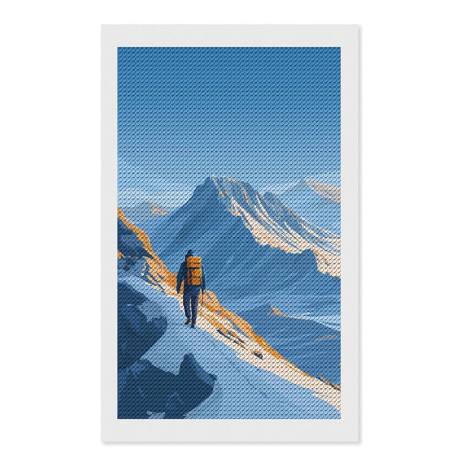 Junmoney Mountain Hiker with Backpack Illustration Diamond Painting Set 12"x20", Holiday Gift Idea, for Creative Relaxation, Fun Craft Experience, Vintage Style Decor