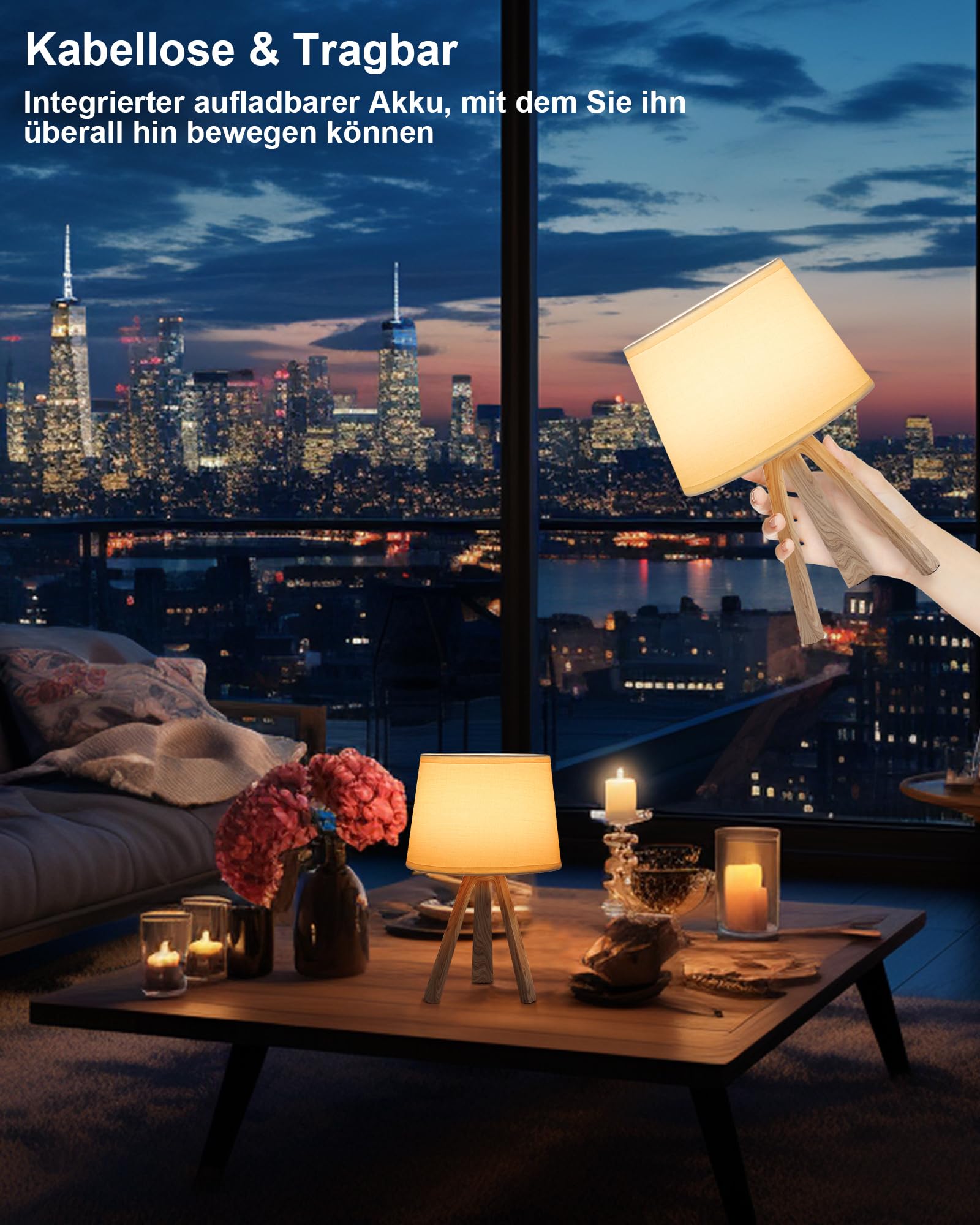 Lampada da tavolo a LED senza fili, piccola batteria ricaricabile