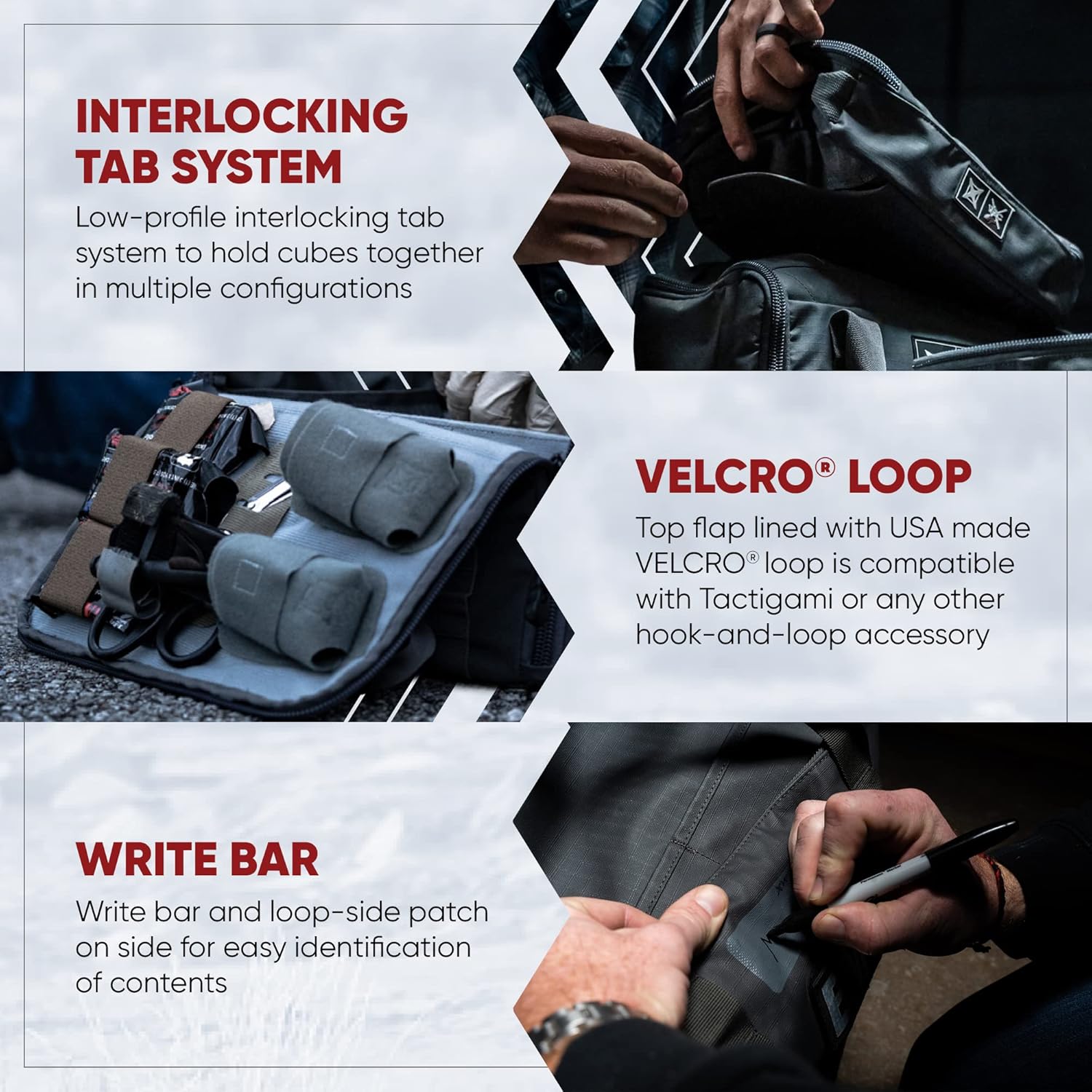 Vertx VTAC Stackable Tool Pouch Cube Storage Organizer, Car Tactical Gear Carry Bag, Ammo, Mag, Portable EDC Tool Storage Travel Carrying Containers, 10L Capacity, MD, Snow Line Grey (F1 VTX5706)