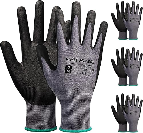 Manusage Guantes de trabajo con revestimiento de nitrilo de microespuma, 3 pares, guantes de nailon de punto sin costuras para hombres y mujeres,