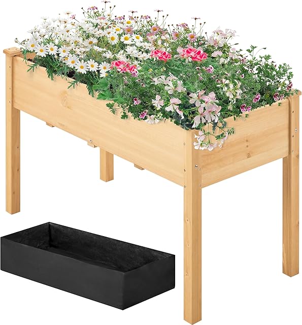 Yaheetech Yaheetech Hochbeet Pflanzkasten Blumenbett aus Holz, Kräuterbeet Frühbeet mit Abflusslöchern für Garten Balkon, Hellbraun 120,5 ×  — Hochbeete