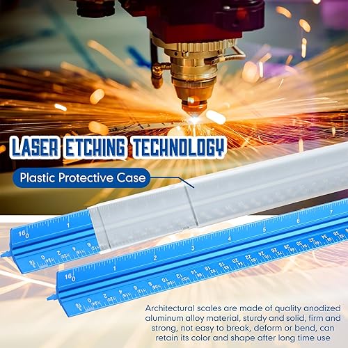 Vista 18 de Macarrie Regla triangular a escala arquitectónica, 12 pulgadas, regla de aluminio de metal con medidas imperiales para arquitecto, estudiante, Negro