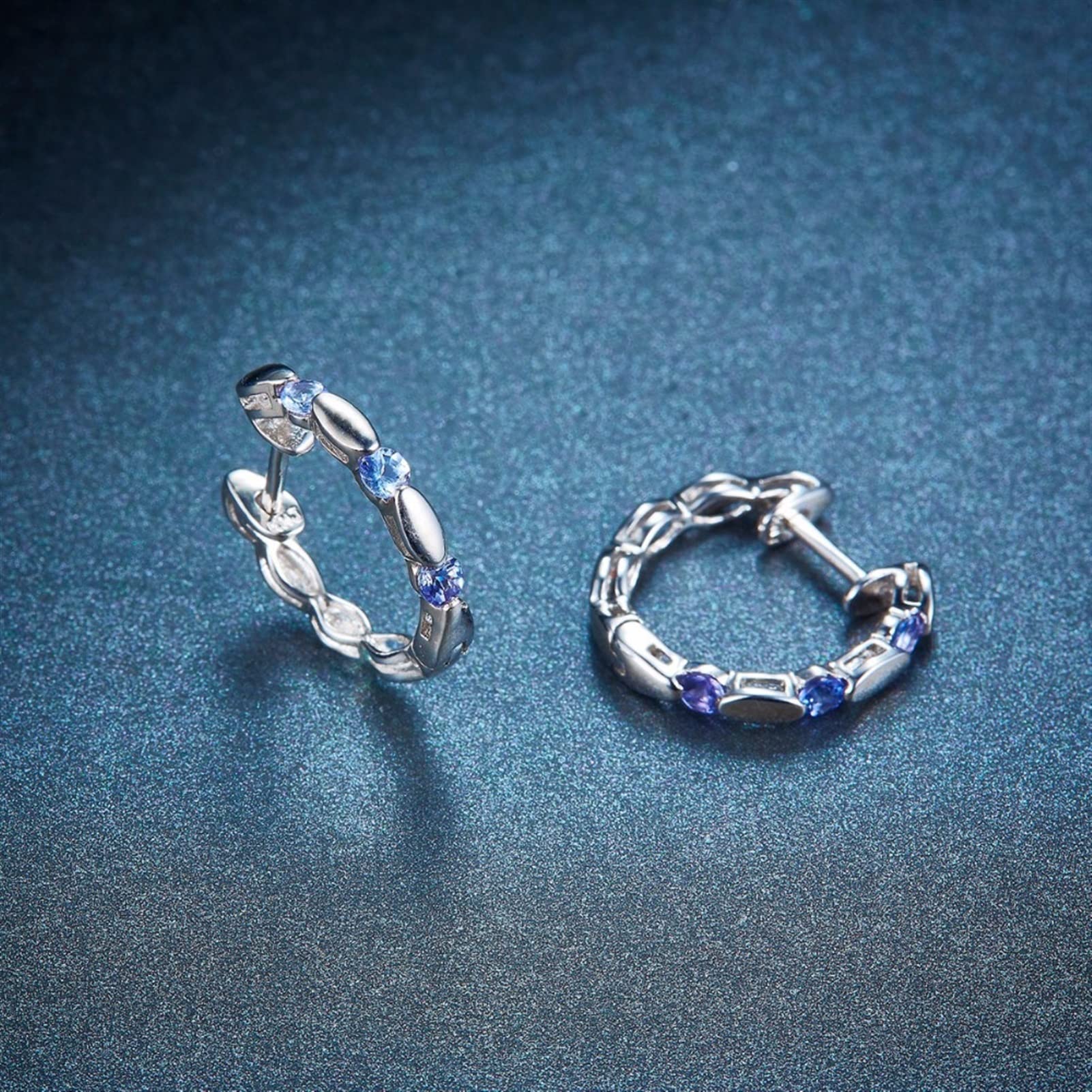 Personalisierte Ohrringe,Modeschmuck,Tansanit-Damen-Ohrstecker,Massives 925Er-Sterlingsilber,Lila Edelstein,Glänzend,Elegante Anhänger-Ohrringe