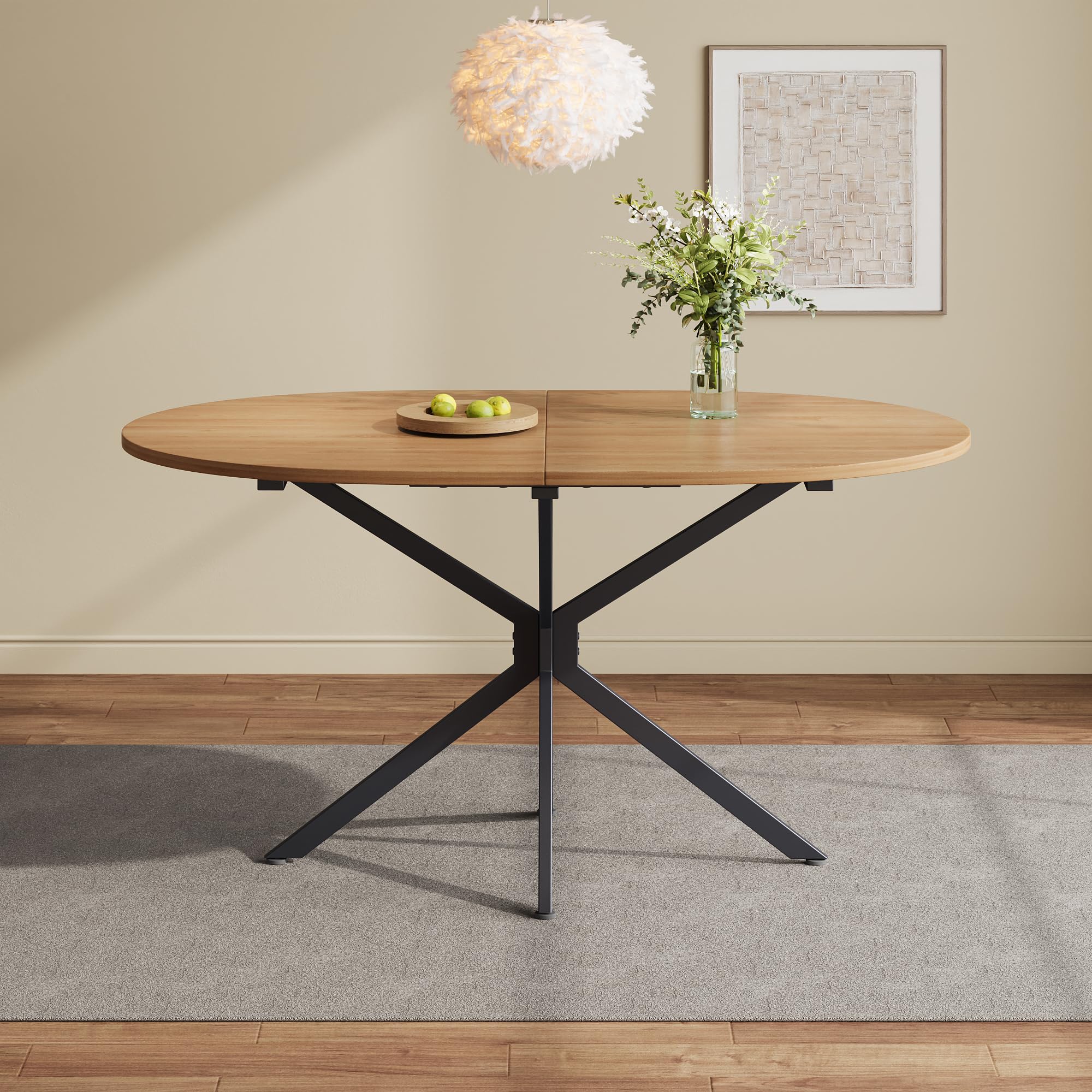 Merax Table de salle à manger ovale, table de salle à manger moderne et simple, pieds en métal, pour 4-6 personnes, convient pour salon, salle à manger, cuisine, bureau, jardin, 120 x 80 x 75,5 cm