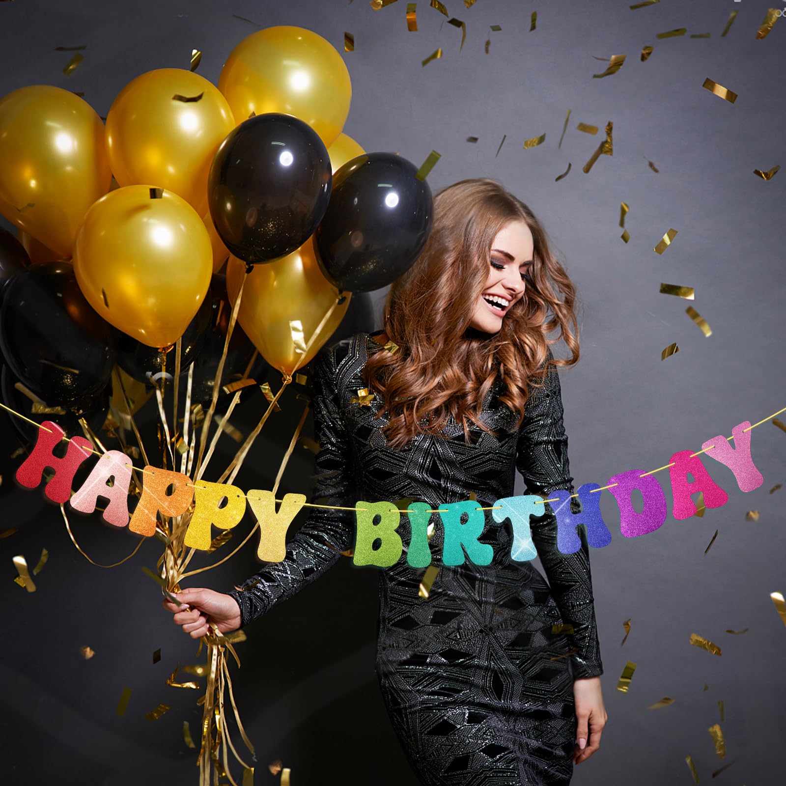 Veelkleurige happy birthday stippen banner